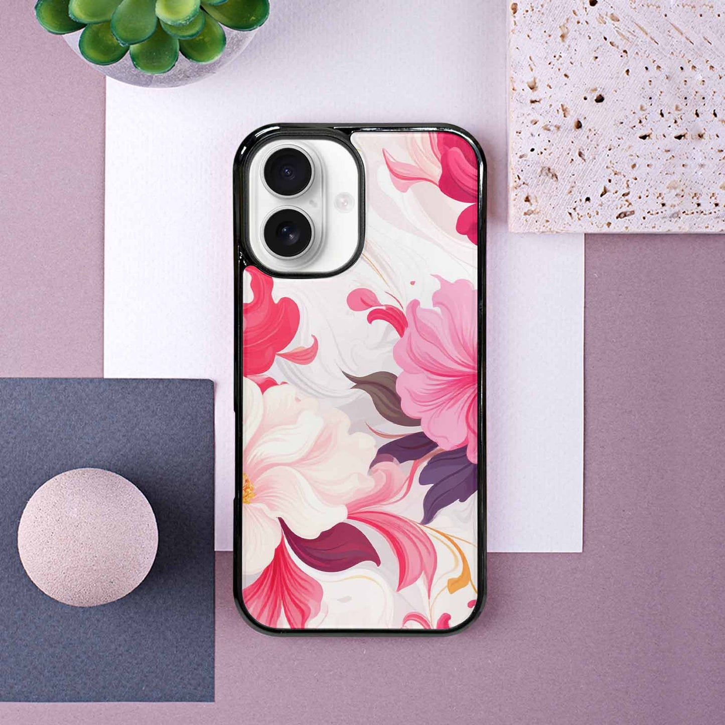 iPhone 16 Case — Marble Floral Custom Personalized Phone Cover, Custom Art Phone Cover