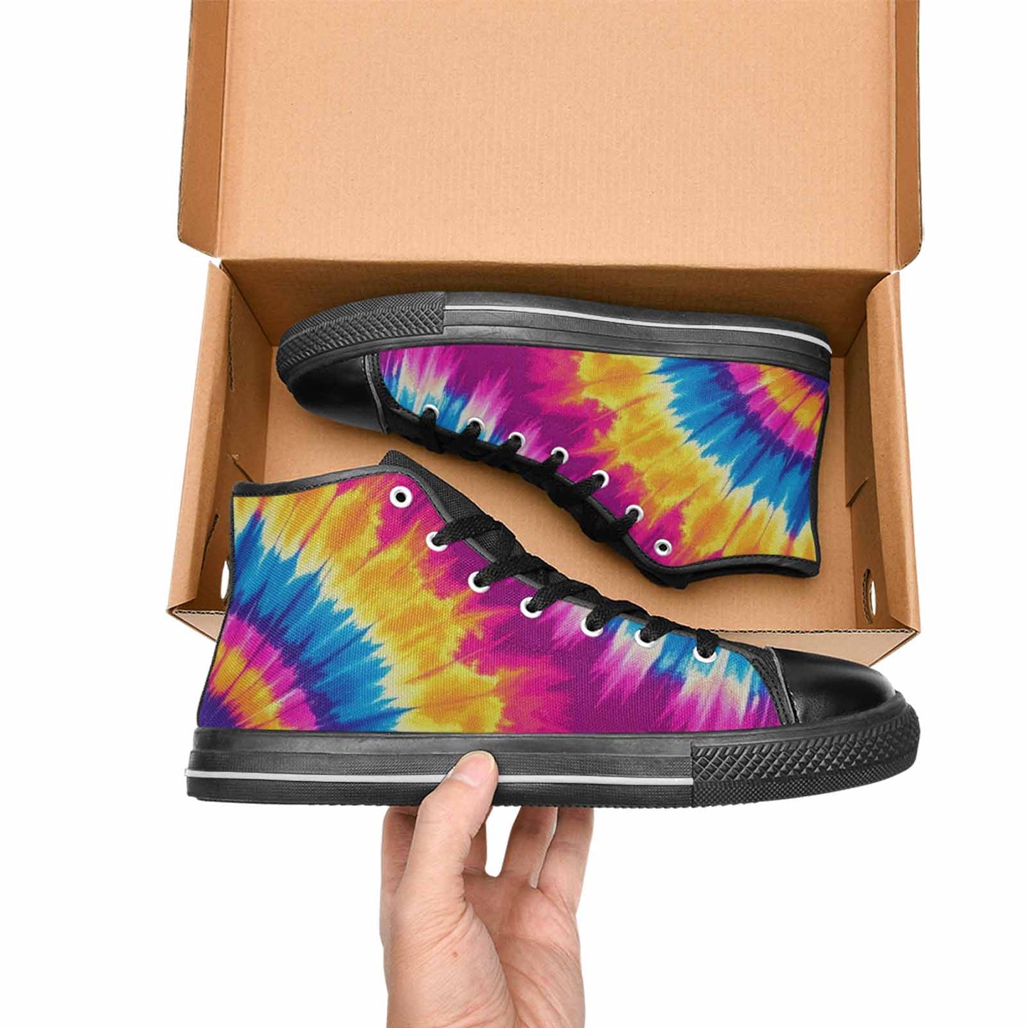 MEN'S Tie Dye Spiral High Top Canvas Cottagecore Custom Sneakers