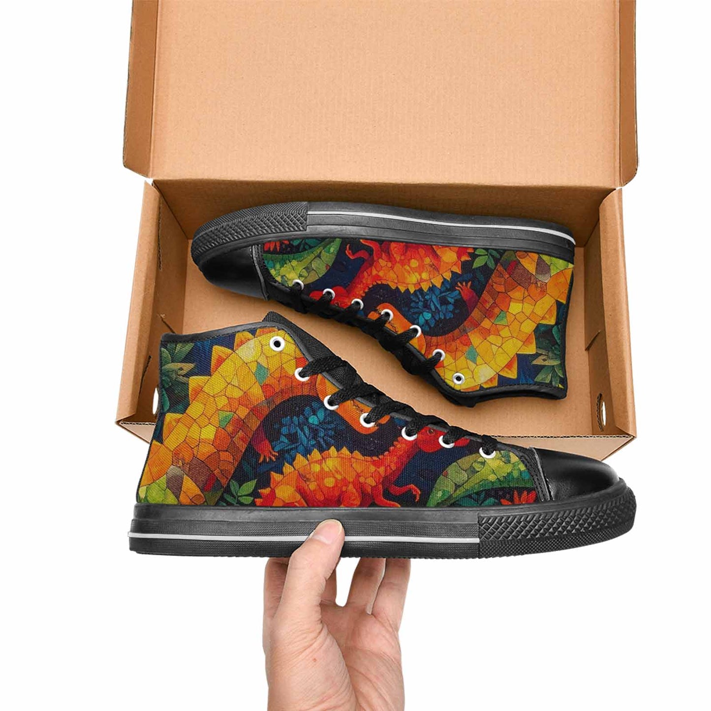 MEN'S Dinosaur Silhouette High Top Canvas Vibrant Chaos Shoes