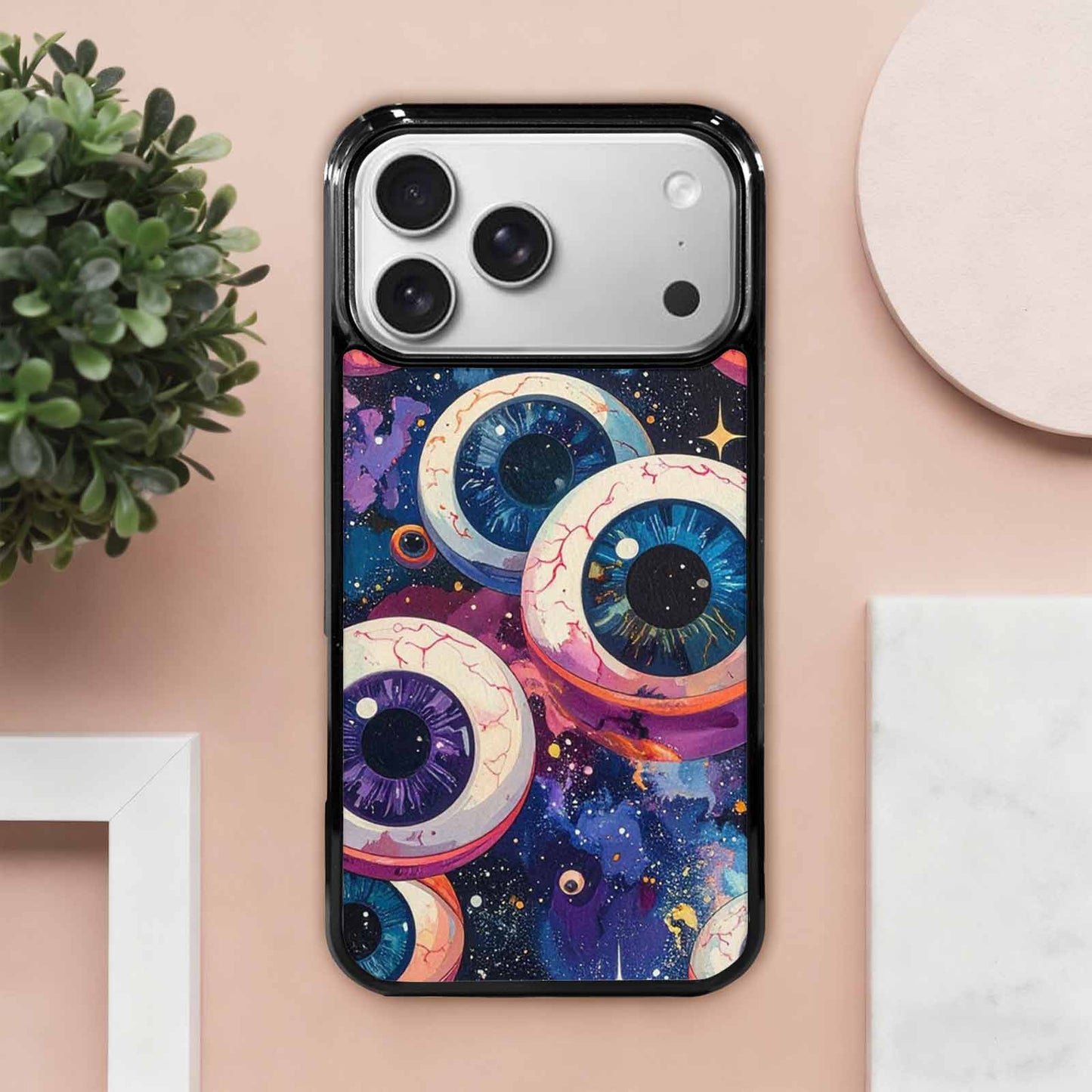 iPhone 17 Pro Max Case — Cartoon Eyeballs Galaxy Space, Custom Designed Case Cover