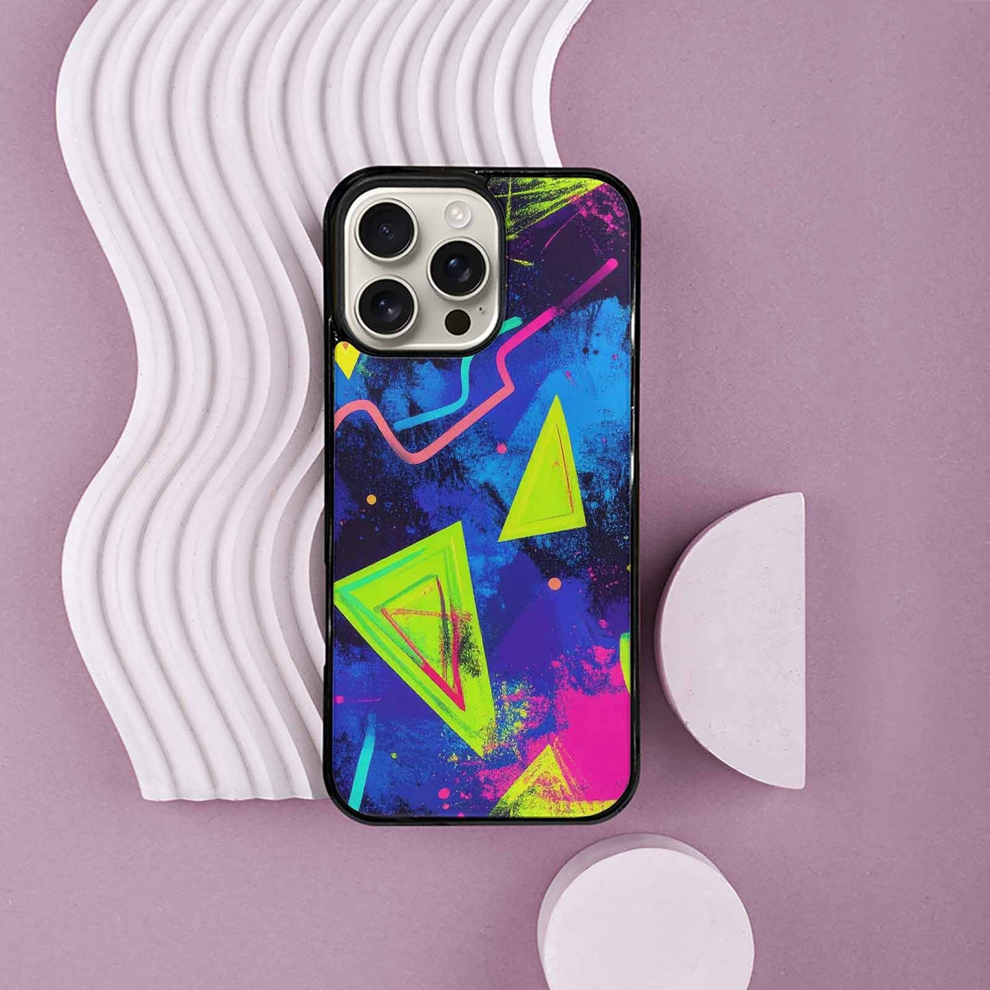 iPhone 16 Pro Max Case — Memphis Squiggles Triangles Dots, Custom Phone Case