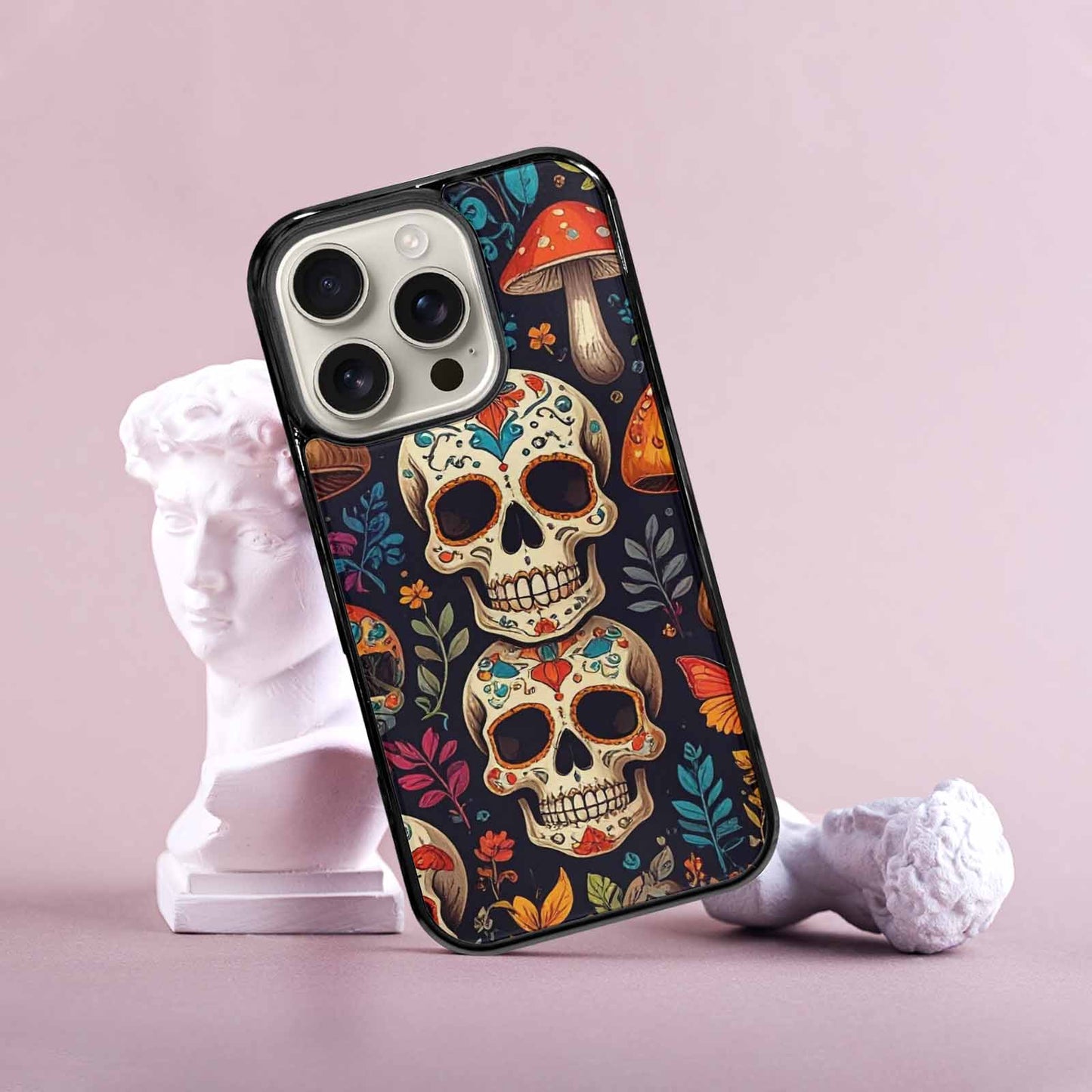 iPhone 16 Pro Case — Mushrooms And Skulls, Custom Made Phone Cover