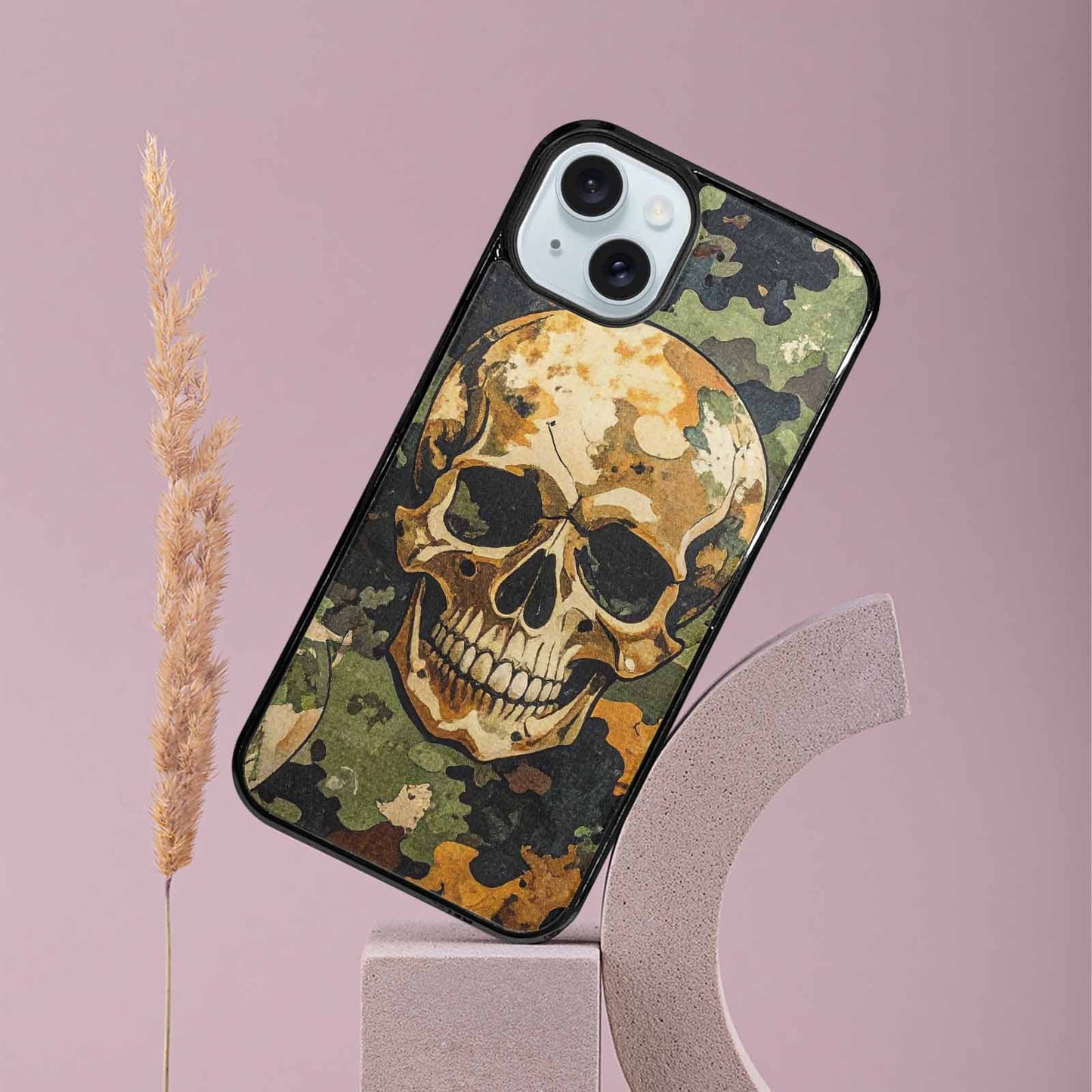 iPhone 15 Plus Case — Military Camo Texture Combined With Distressed, Custom Designed Case Cover