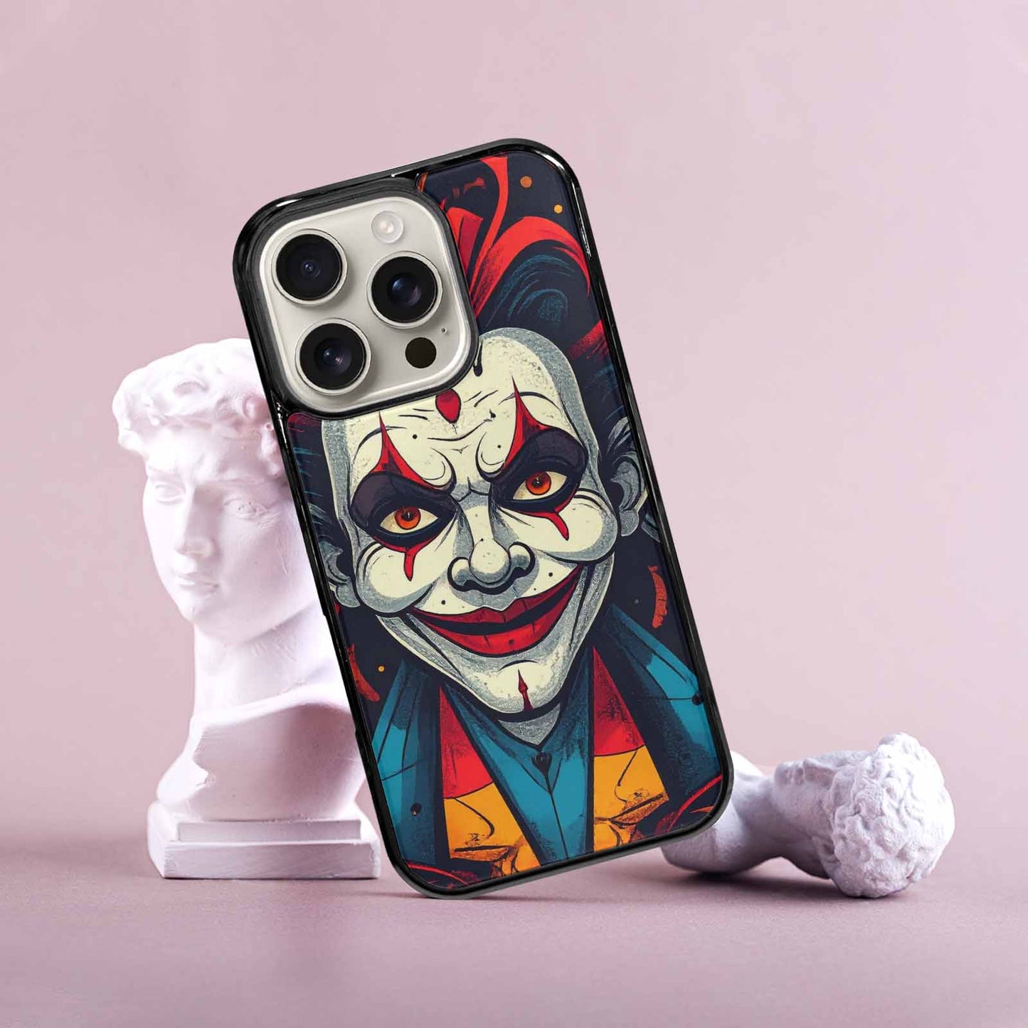 iPhone 16 Pro Case — Evil Circus Heads Faces Overlapping Patterns, Original Design Phone Case
