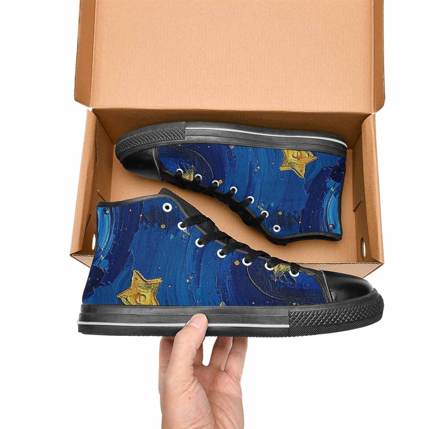 MEN'S Starry Night Galaxy High Top Canvas Surreal Custom Sneakers