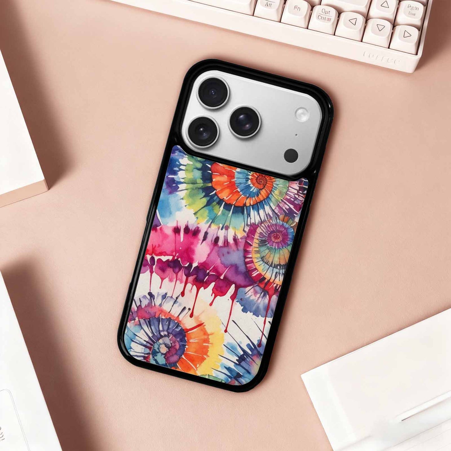 iPhone 17 Pro Case — Tie Dye Swirls Black Red Tie, Custom Made Phone Cover