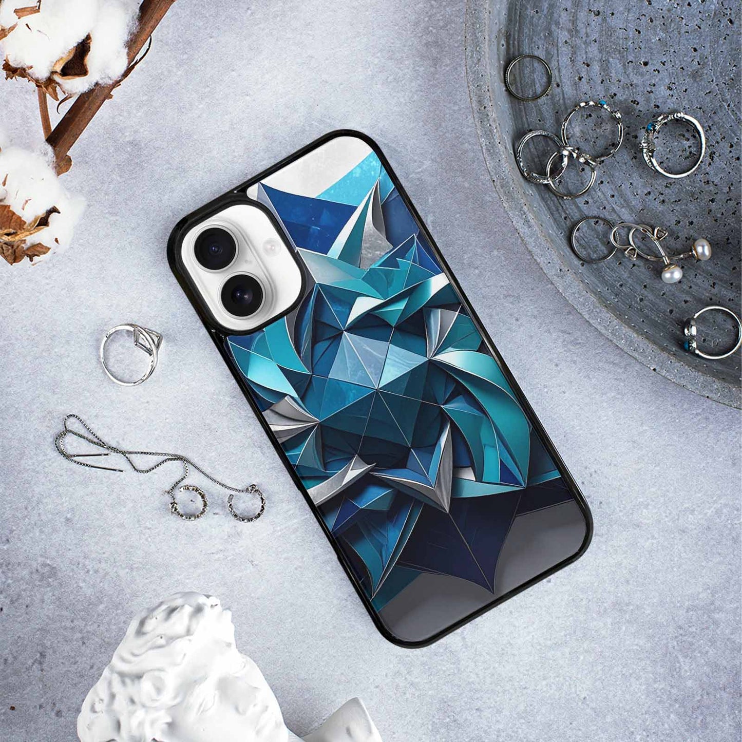iPhone 16 Plus Case — Geometric Origami Art Pattern, Custom Print Case Cover