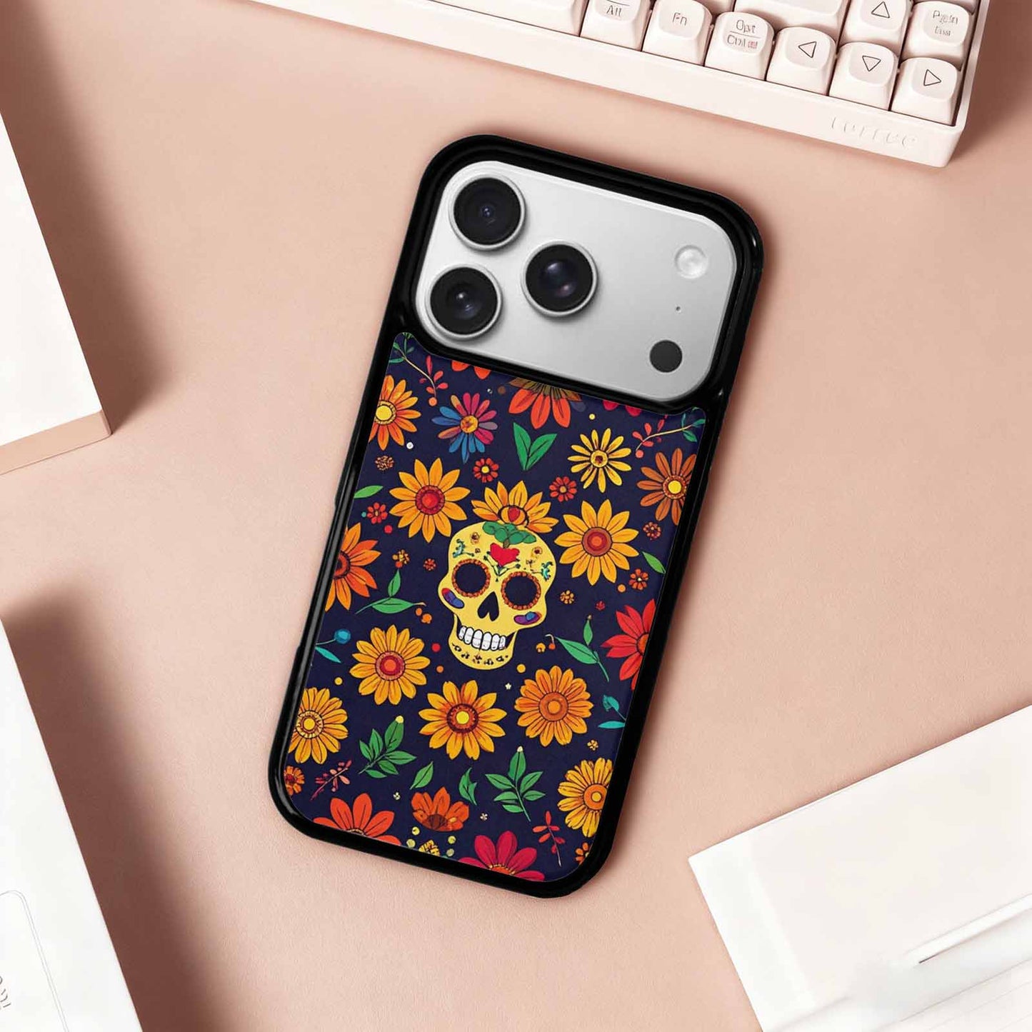 iPhone 17 Pro Case — Sunflowers And Skulls Gothic Skulls, Custom Designed Case Cover