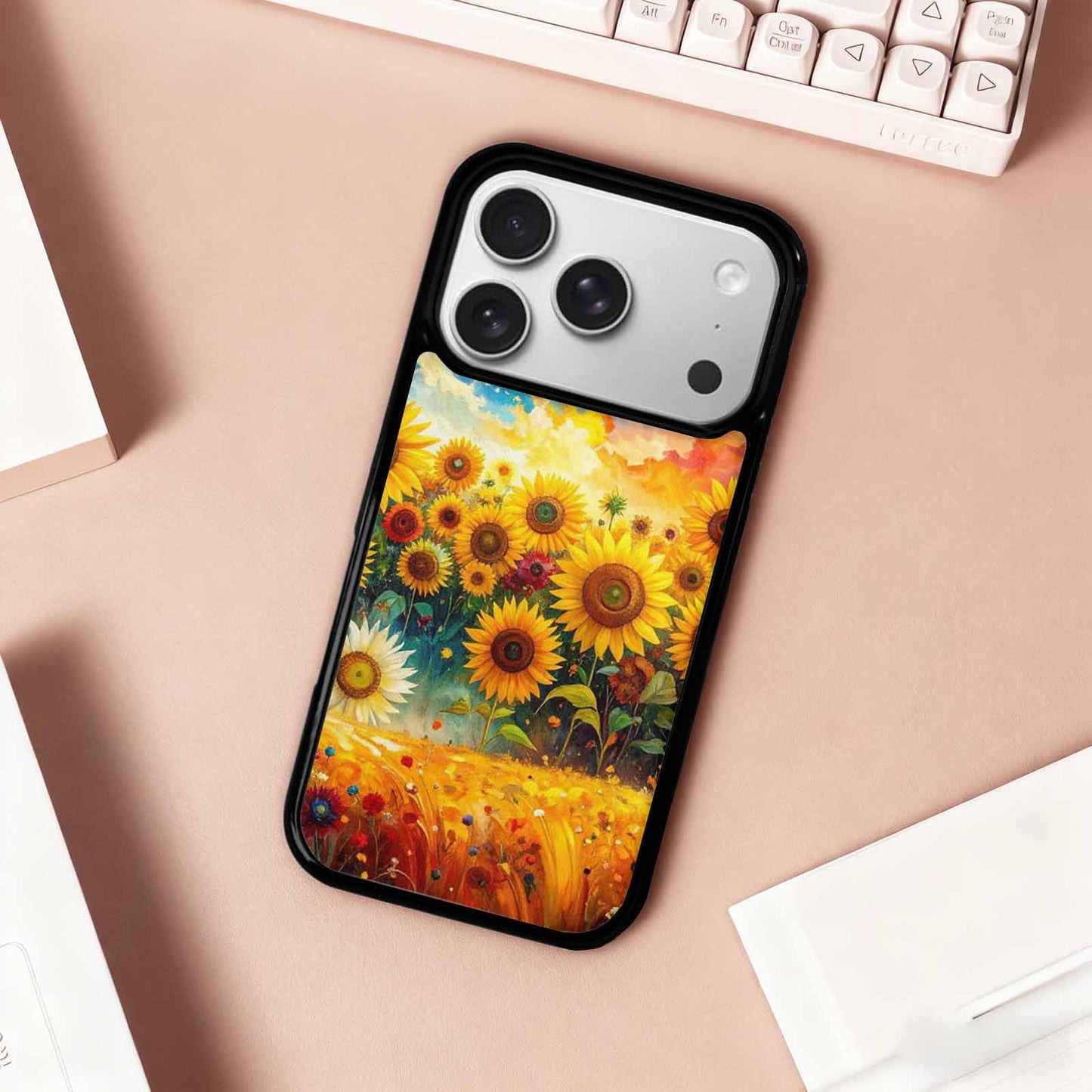 iPhone 17 Pro Case — Impressionist Sunflower Brushstroke Pattern Hundreds Floral, Original Design Phone Case