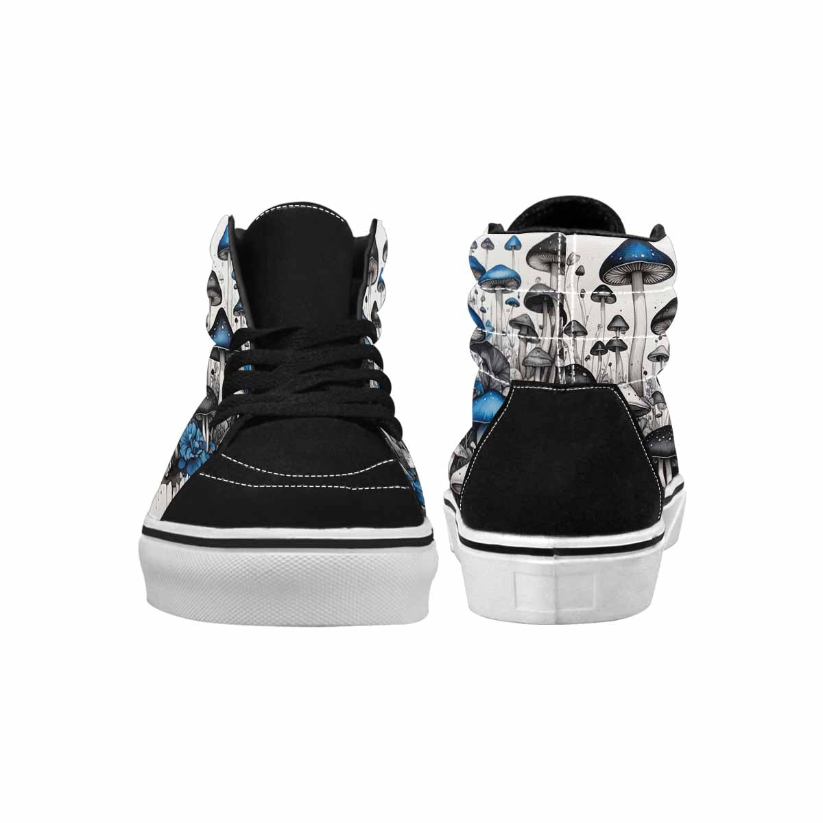 MEN'S Mushrooms Black & Blue Ink High Top Canvas Bold Print Dark Academia Custom Printed Shoes