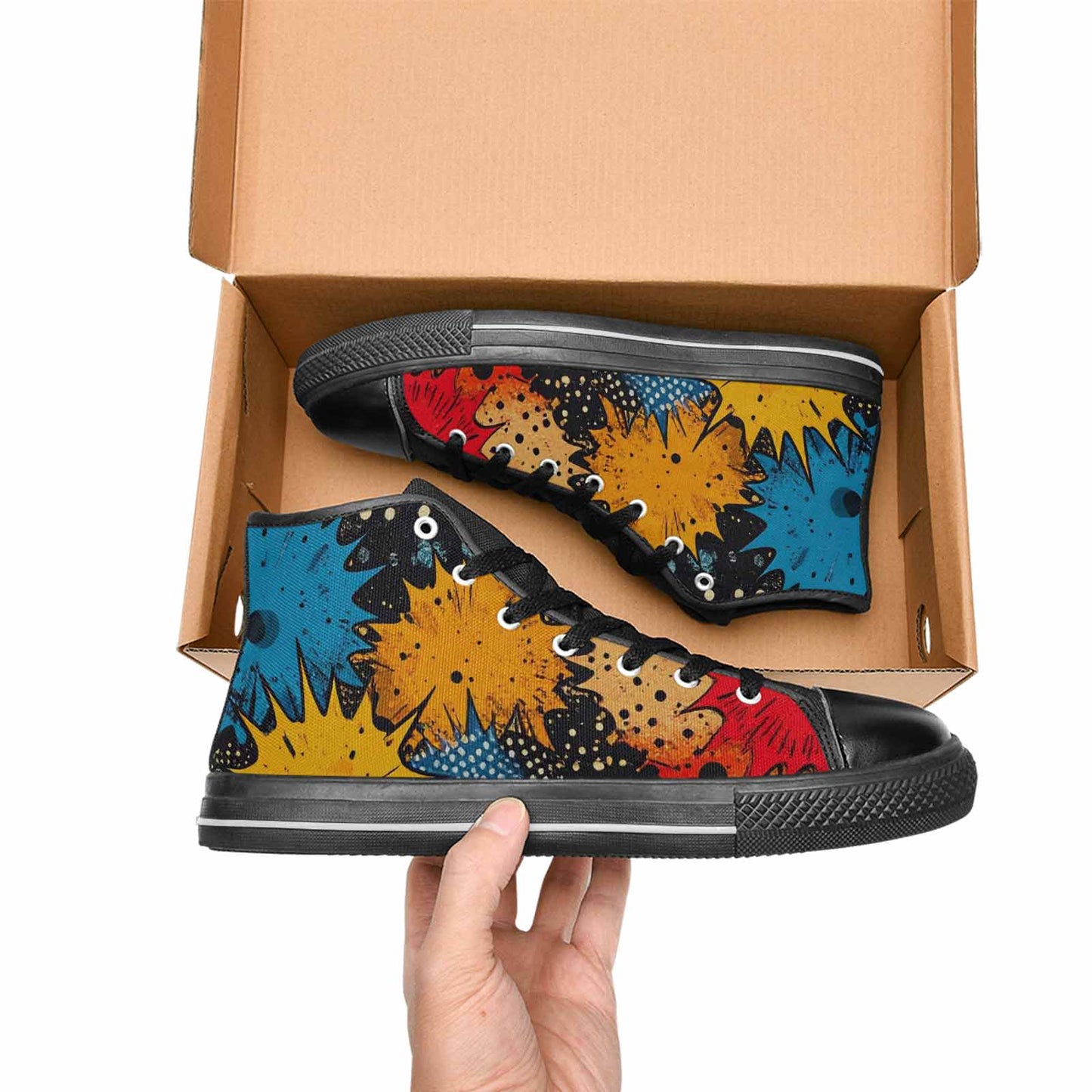 MEN'S Comic Book Halftone High Top Canvas Vibrant Chaos Custom Shoes