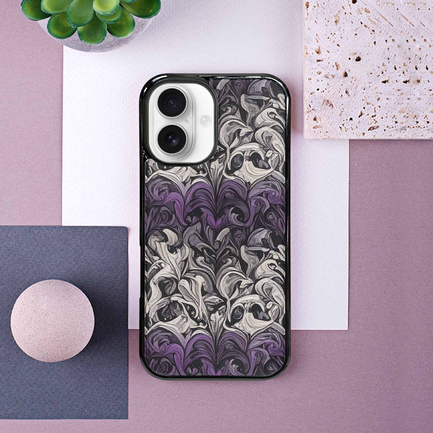 iPhone 16 Case — Asexual Flag Color Theme Small Rainbow, Original Design Phone Case