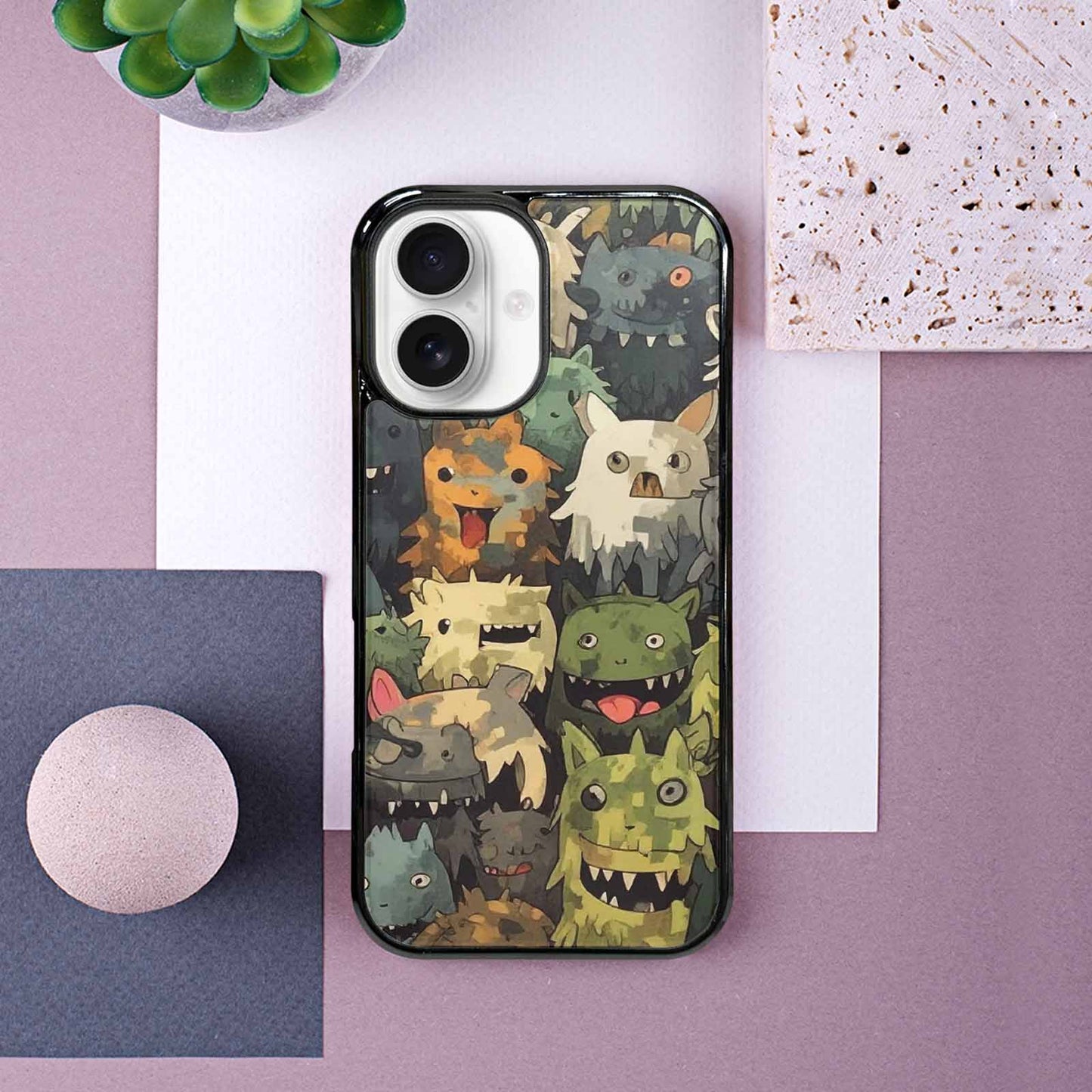 iPhone 16 Case — Monsters Camomonsters Pattern D6o, Custom Printed Phone Case