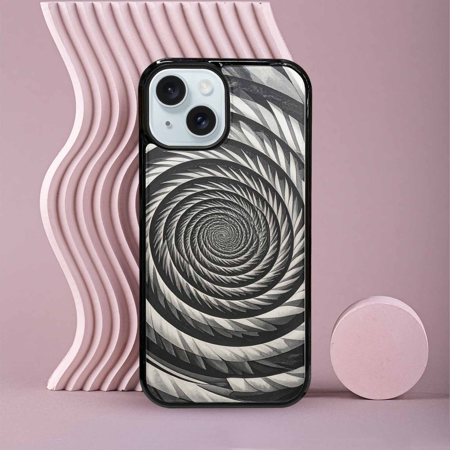 iPhone 15 Case — Hypnotic Spiral Optical Illusion Motif High, Custom Made Phone Cover