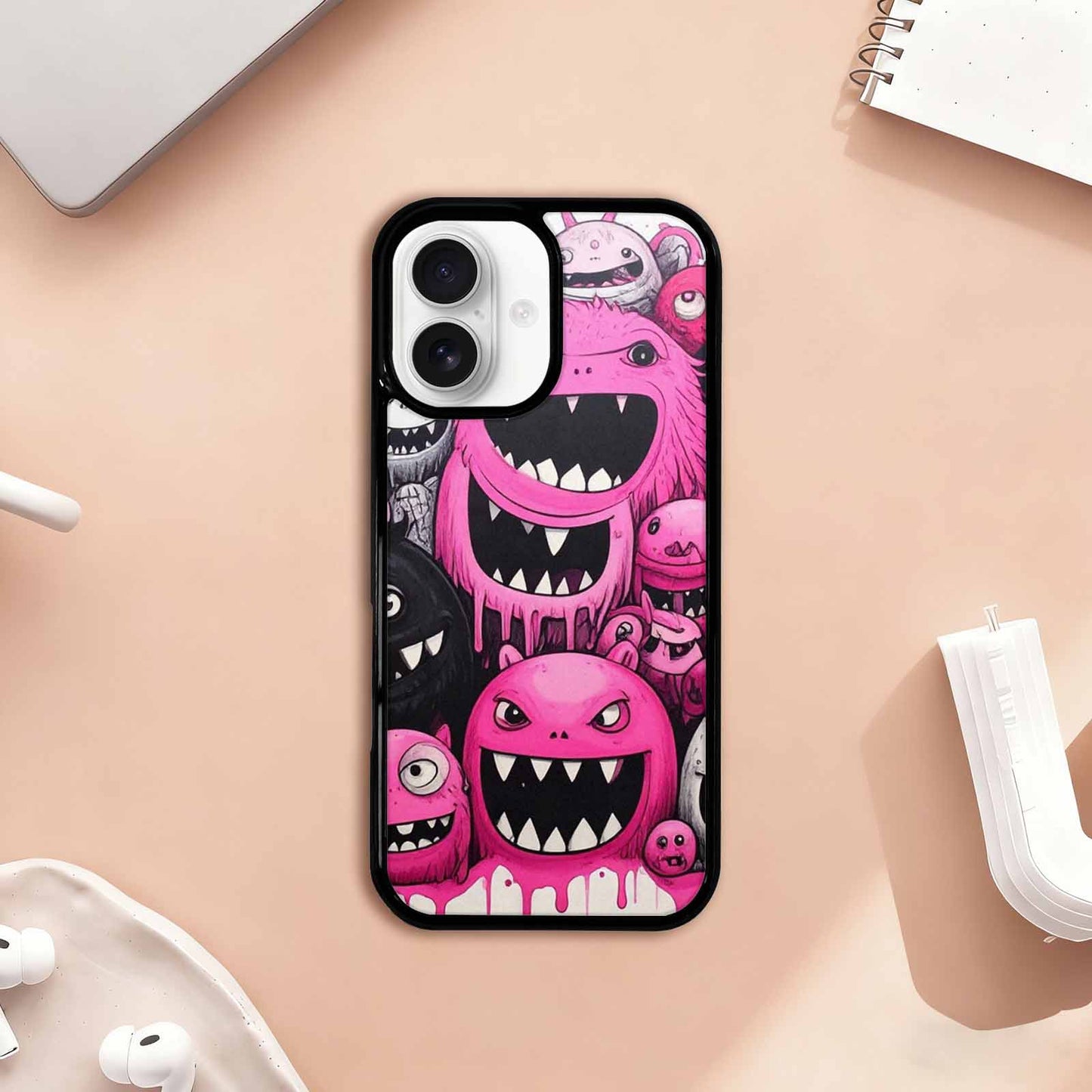 iPhone 17 Case — Black & Pink Ink Cartoon Cute, Custom Print Case Cover