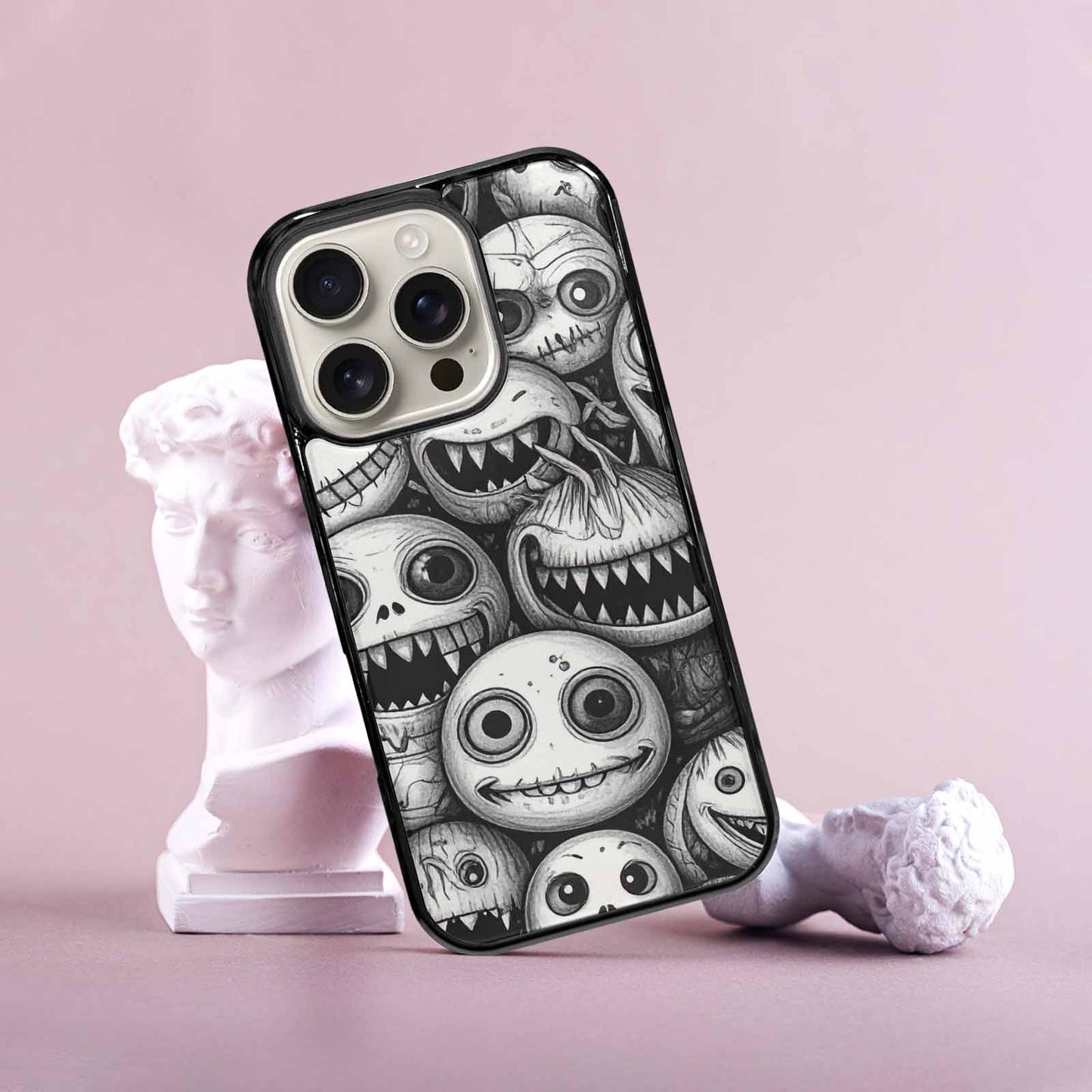 iPhone 16 Pro Case — Black And White Monster Face Collage, Personalized Phone Case