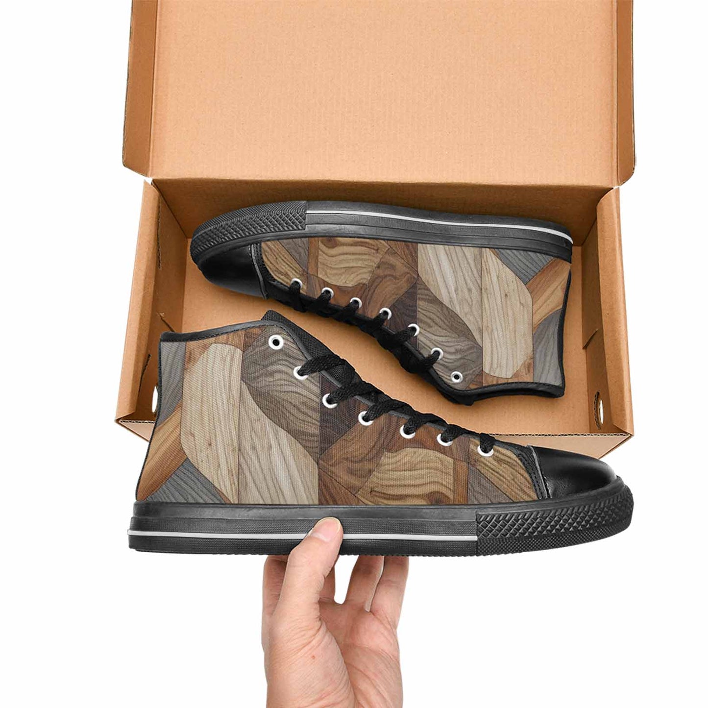 WOMEN'S Wood Grain Texture High Top Canvas Wallpaper Art Shoes