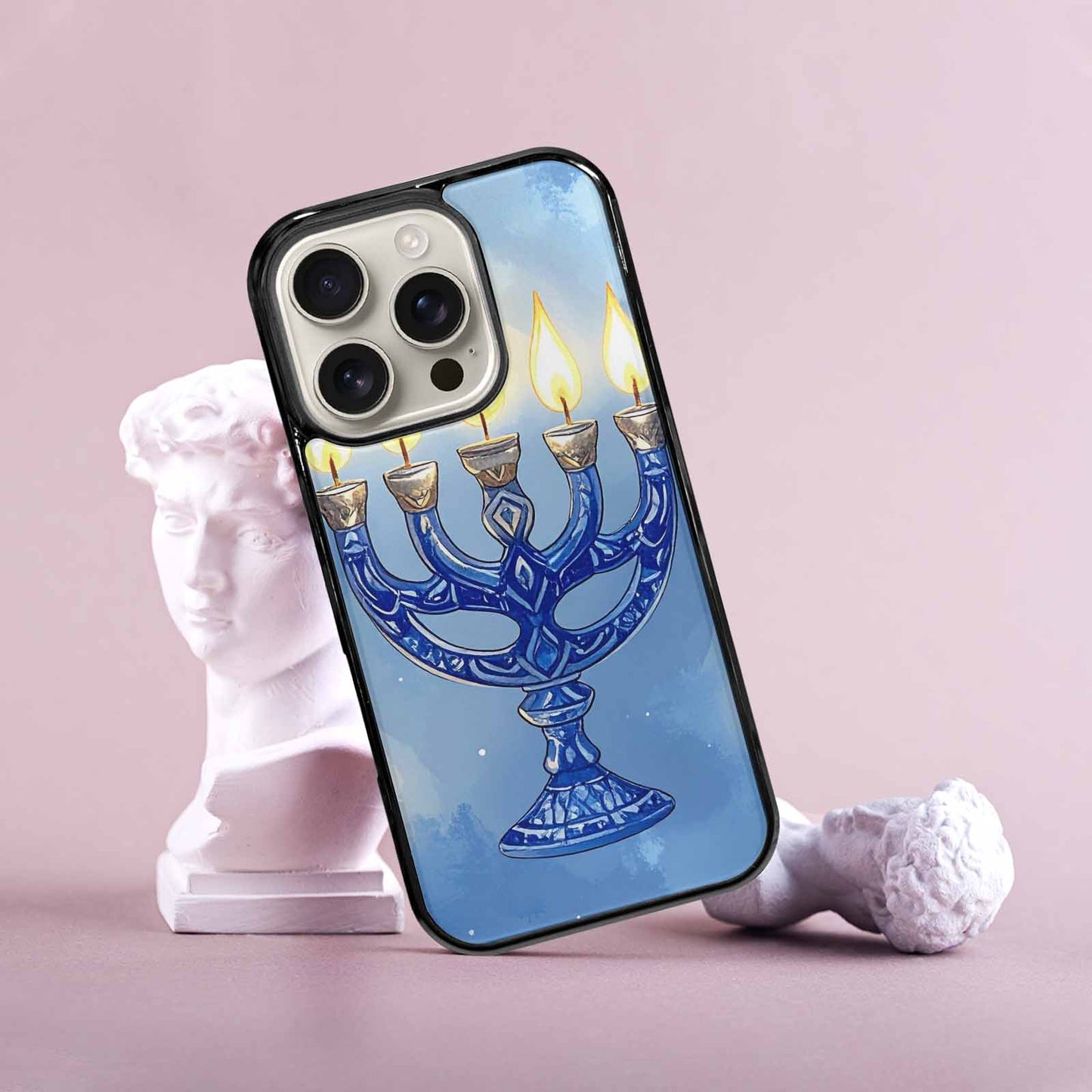 iPhone 16 Pro Case — Hanukkah Menorah Pattern Seamless Repeat Jewish, Unique Phone Case Design