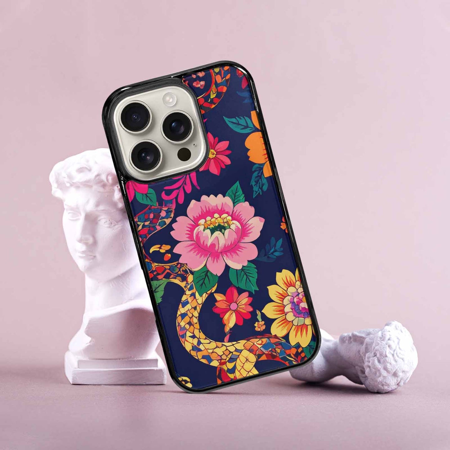 iPhone 16 Pro Case — Floral Snake Print Custom, Unique Phone Case Design