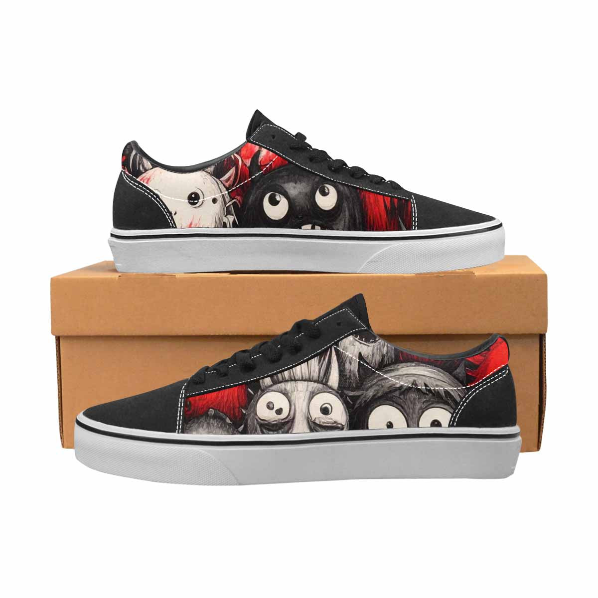 WOMEN'S Monsters Black & Red Ink Canvas Original Design Vibrant Chaos Custom Shoes