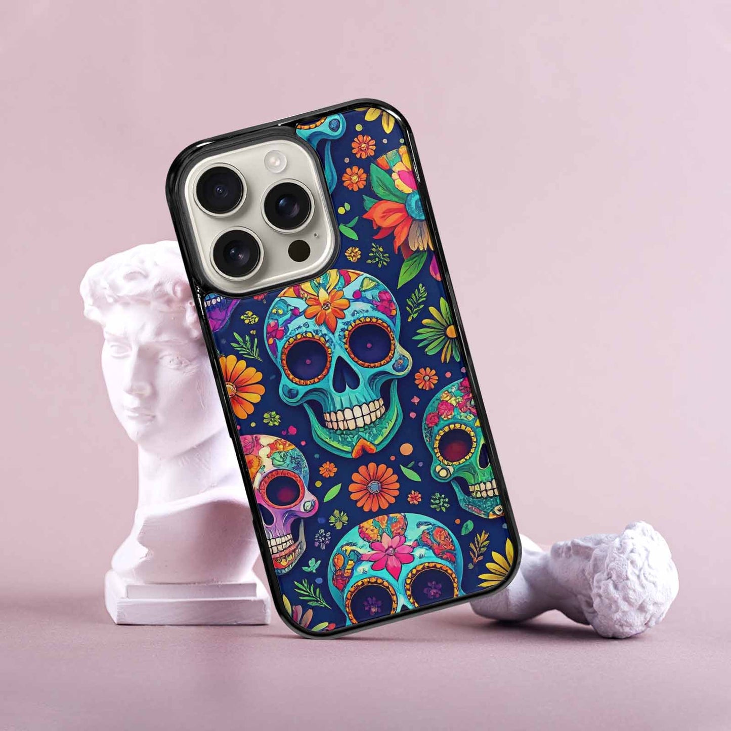 iPhone 16 Pro Case — Rainbow Sugar Skull Weave, Custom Designed Case Cover
