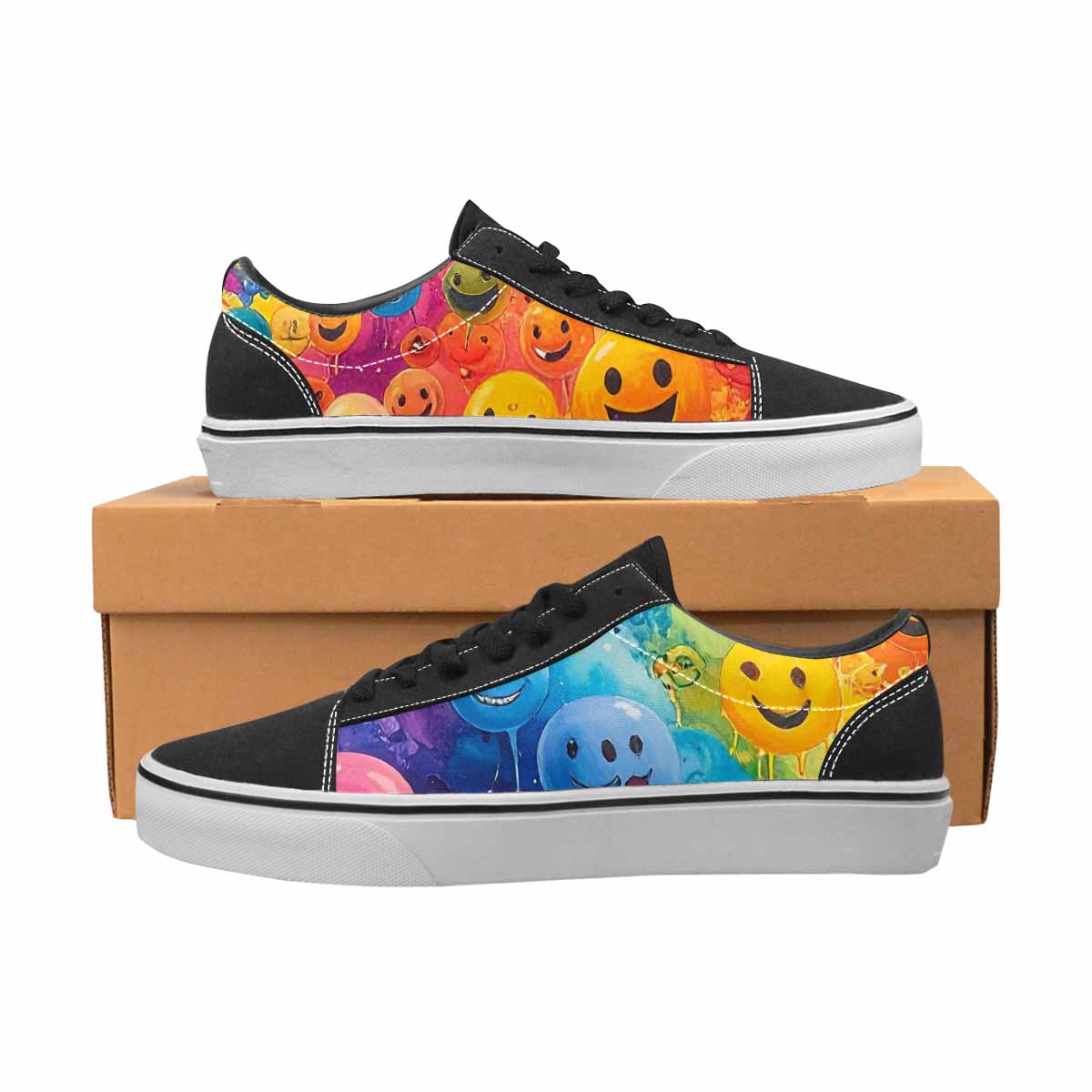WOMEN'S Smiley Facessmiley Faces Lace-Up Canvas Wallpaper Art Custom Sneakers