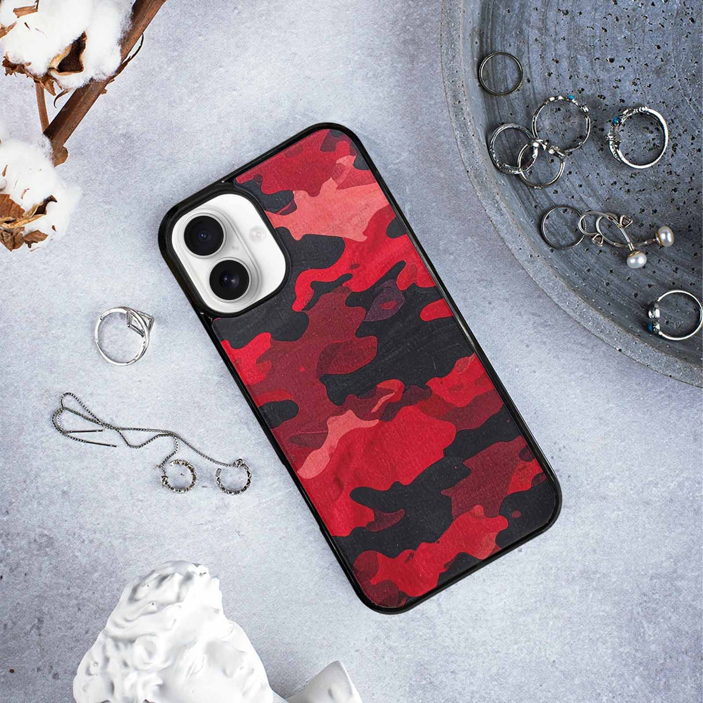 iPhone 16 Plus Case — Tactical Camo Red Black Custom, Customized Protective Case