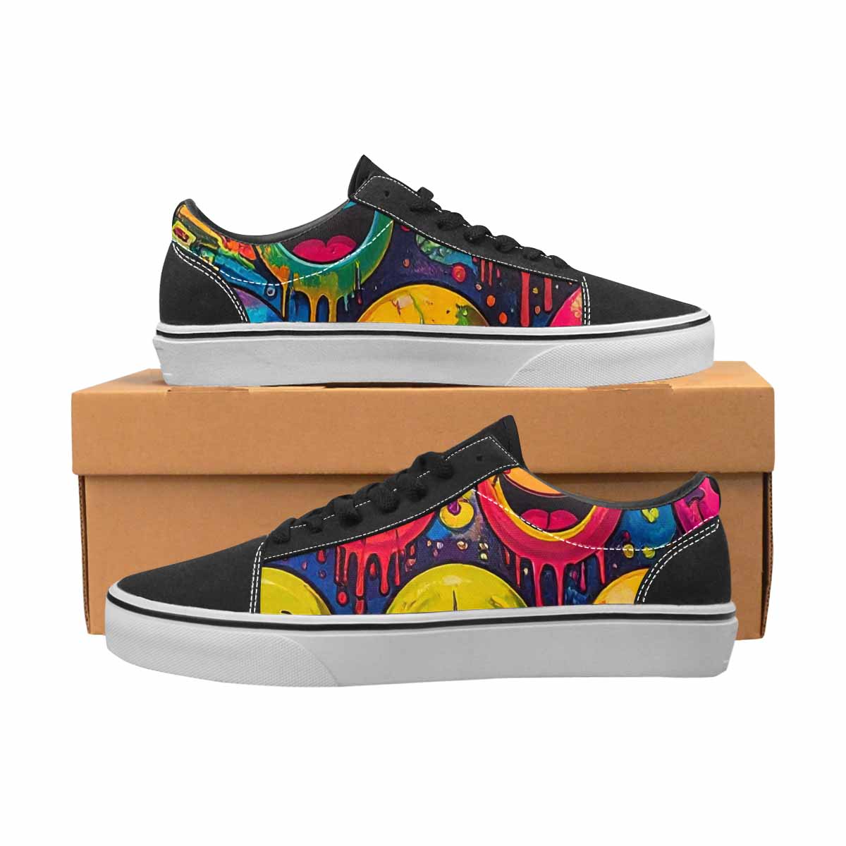 WOMEN'S Yellow Smiley Face Canvas Lace-Up Wallpaper Art Custom Sneakers