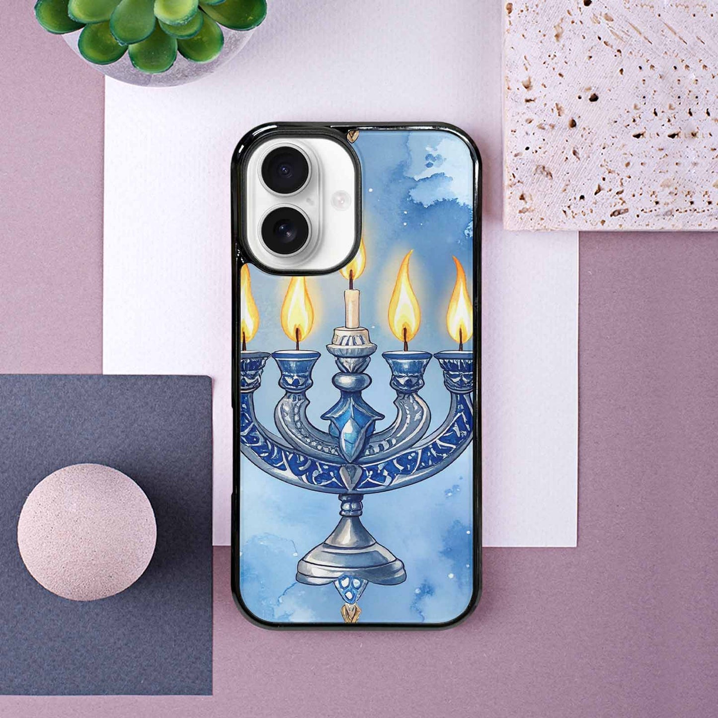 iPhone 16 Case — Hanukkah Menorah Pattern Seamless Repeat Jewish, Custom Print Case Cover