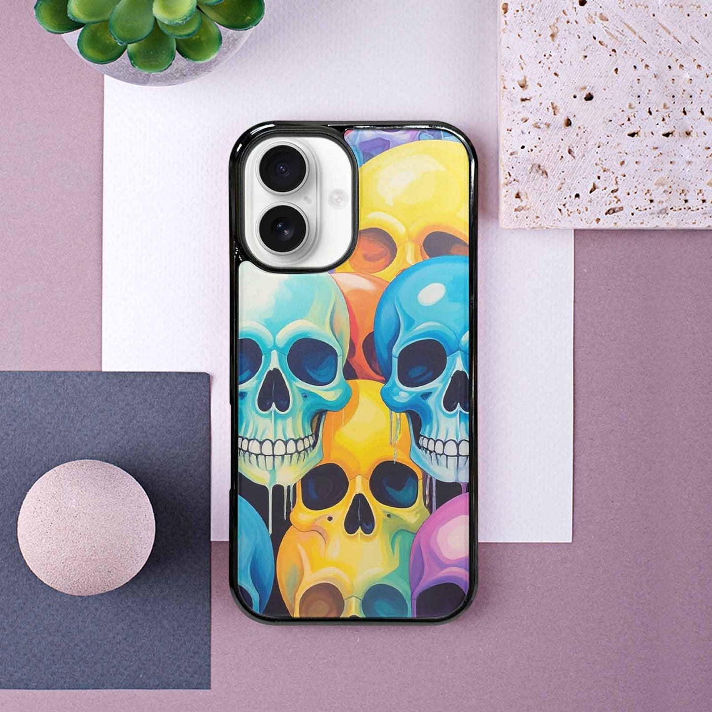 iPhone 16 Case — Dripping Candy Skulls, Personalized Phone Case