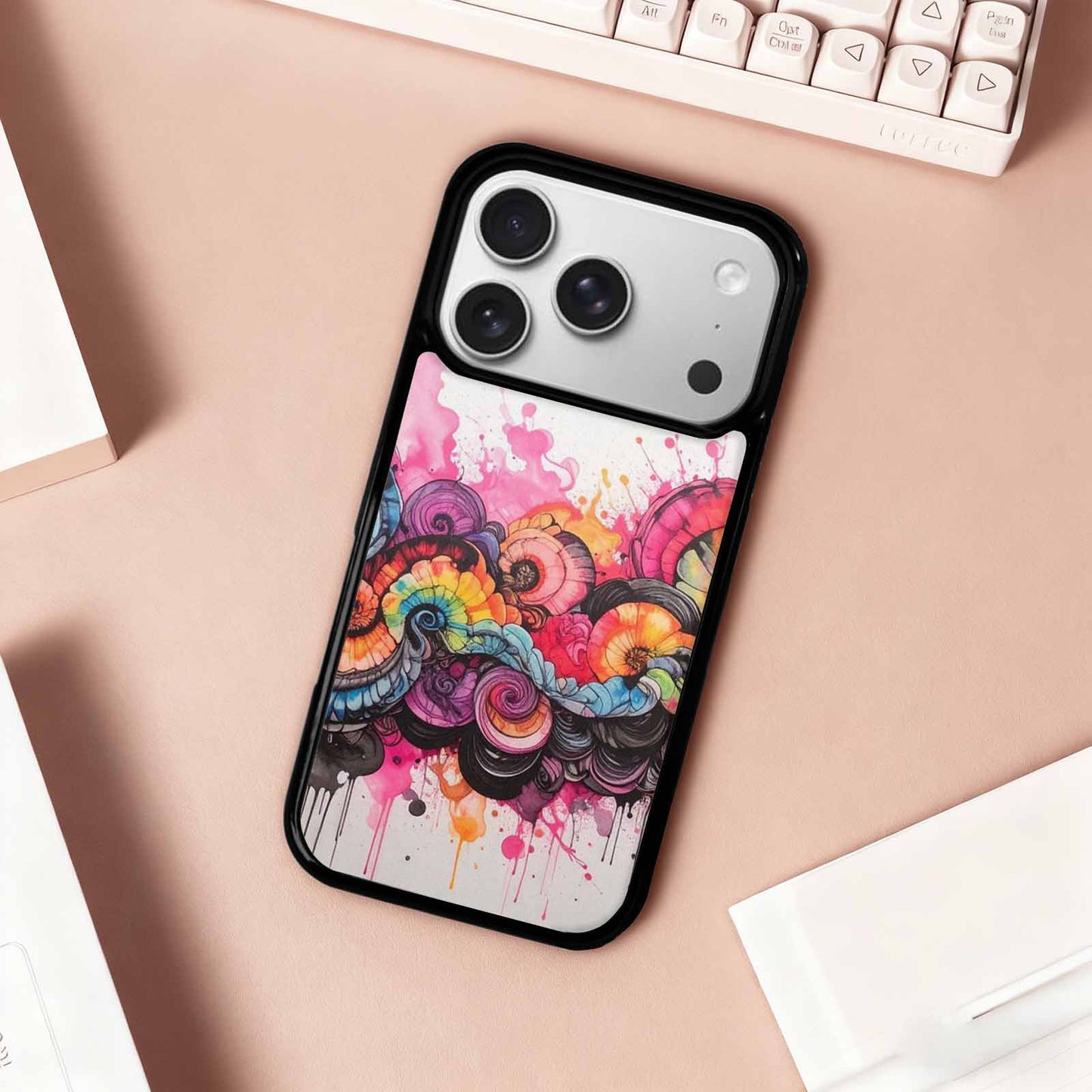 iPhone 17 Pro Case — Tie Dye Swirls Black Pink Tie, Custom Print Case Cover