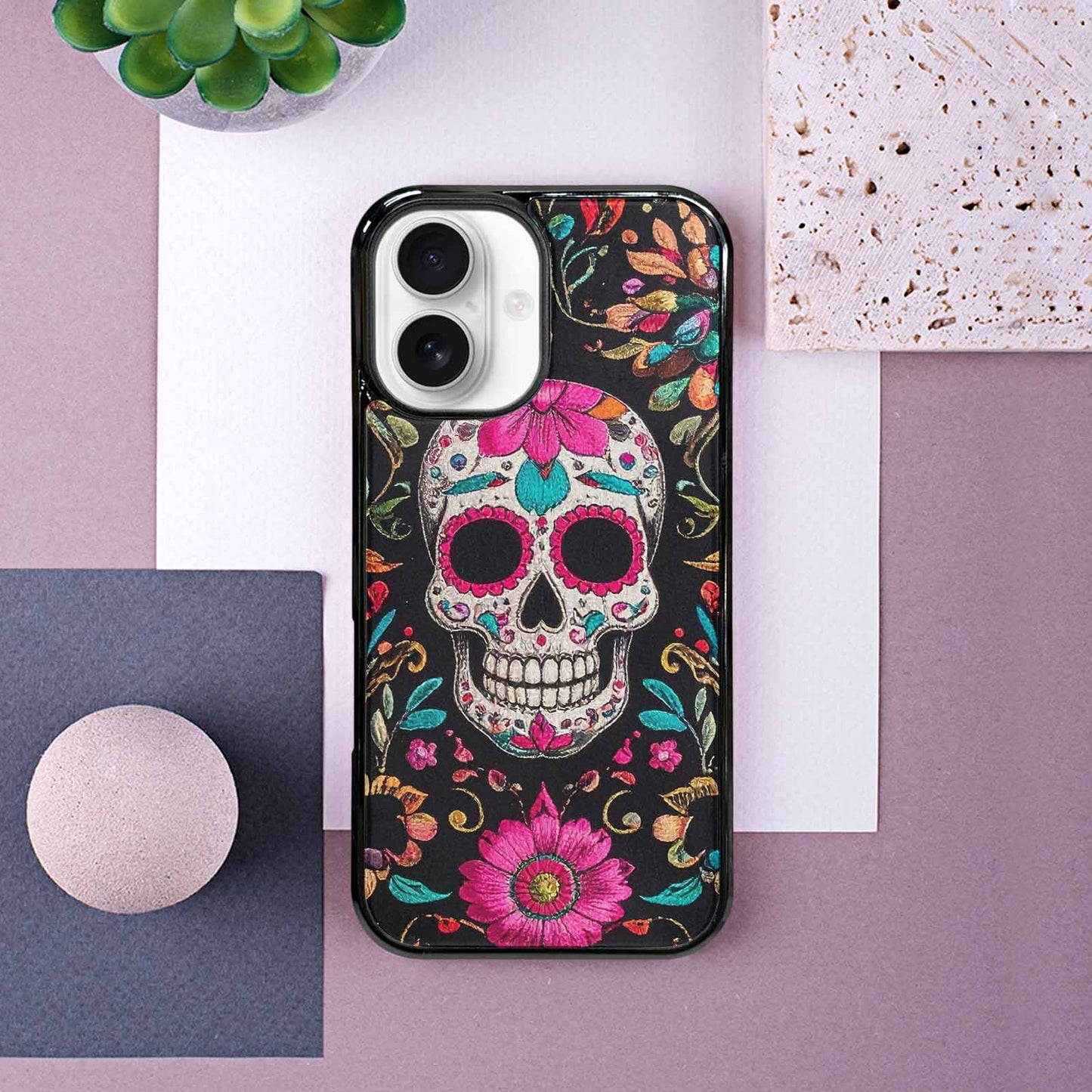 iPhone 16 Case — Colorful Dia De Los Muertos Sugar, Custom Made Phone Cover