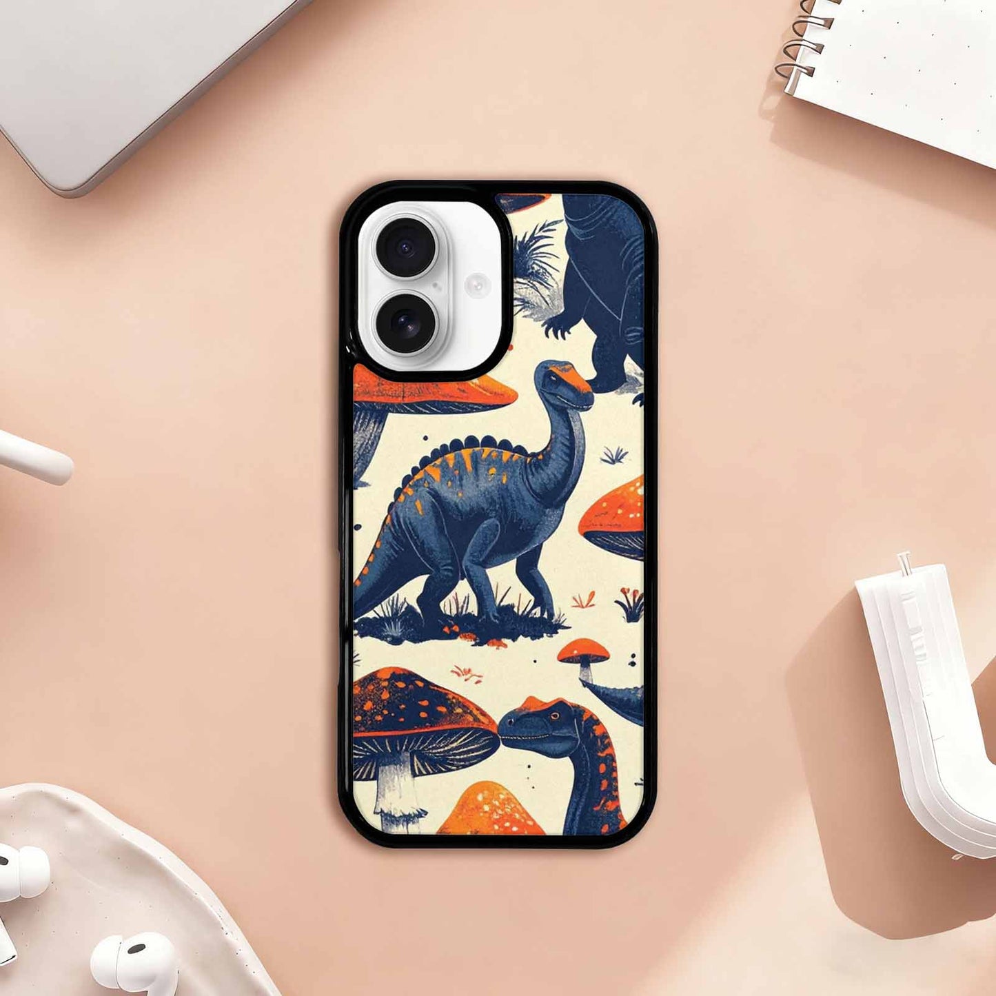 iPhone 17 Case — Vintage Dinosaurs Mushroom Retro Vintage, Custom Made Phone Cover