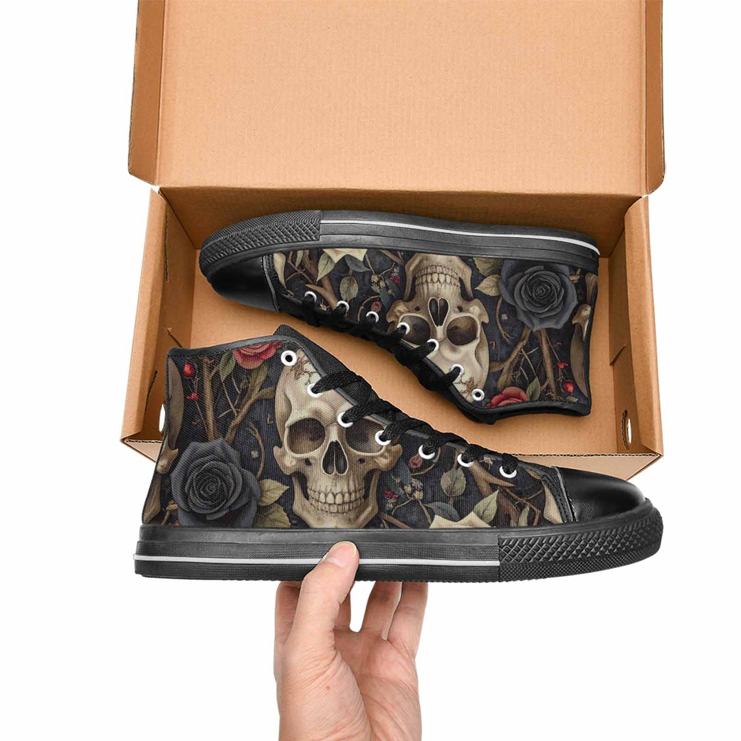 MEN'S Skulls - Roses High Top Canvas Vivid Custom Sneakers