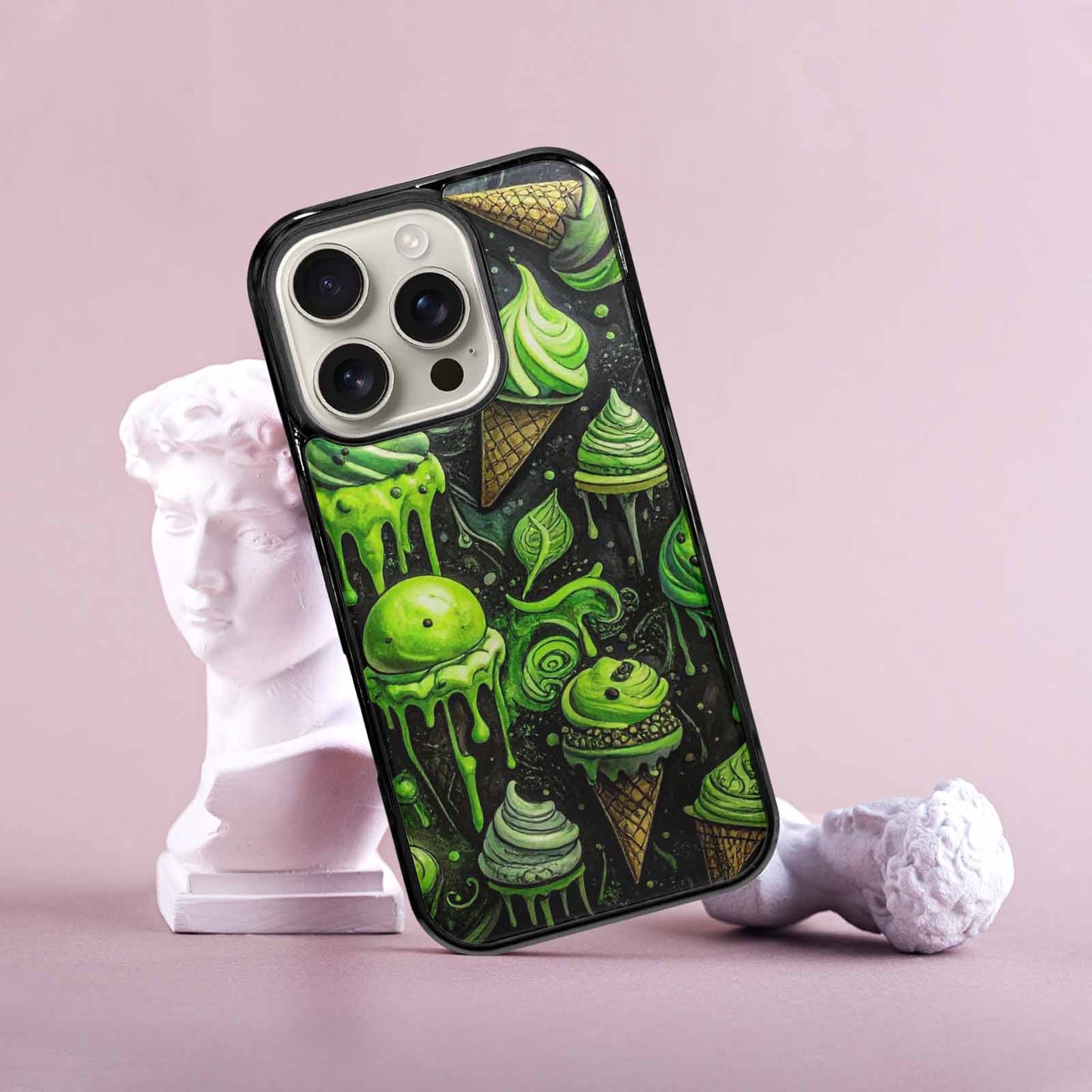 iPhone 16 Pro Case — Ice Cream Motif Black Green Ink, Customized Protective Case