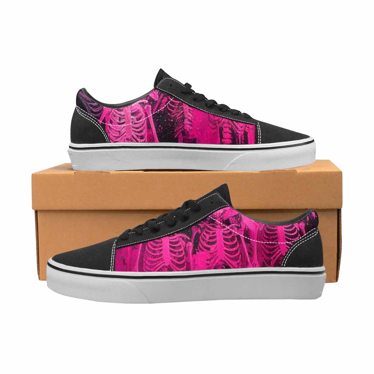 WOMEN'S Skeletons Neon Pink Lace-Up Canvas Dreamlike Shoes