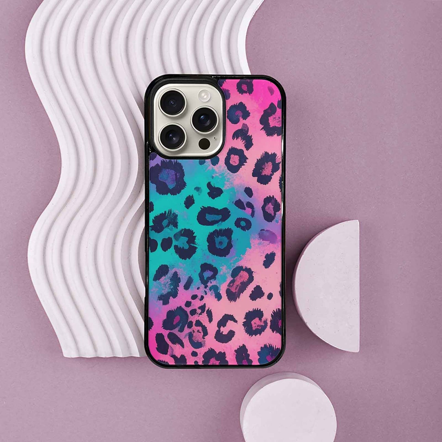 iPhone 16 Pro Max Case — Leopard Neon Pink Teal Airbrush, Customized Protective Case