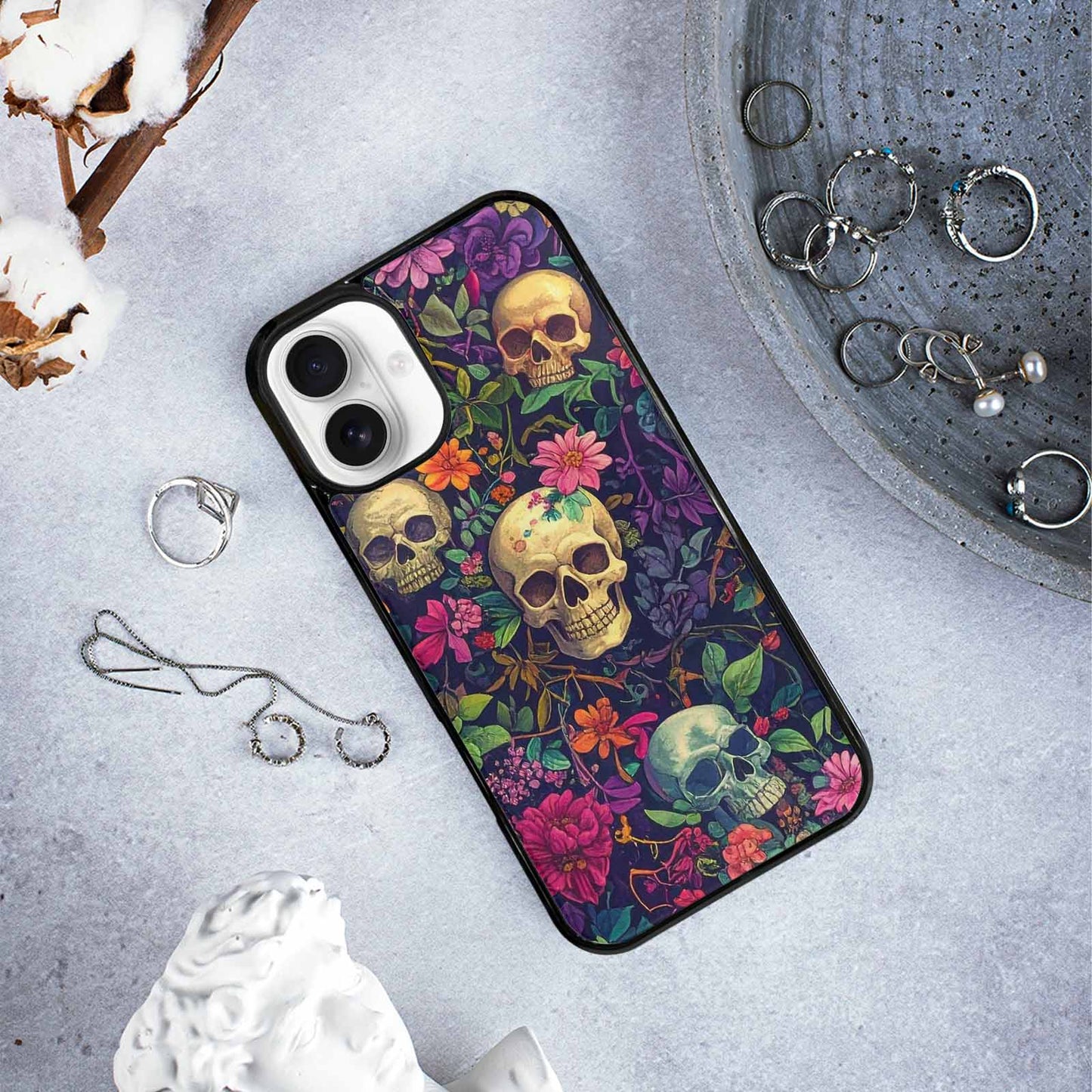 iPhone 16 Plus Case — Skulls Botanicalskulls Pattern, Custom Print Case Cover