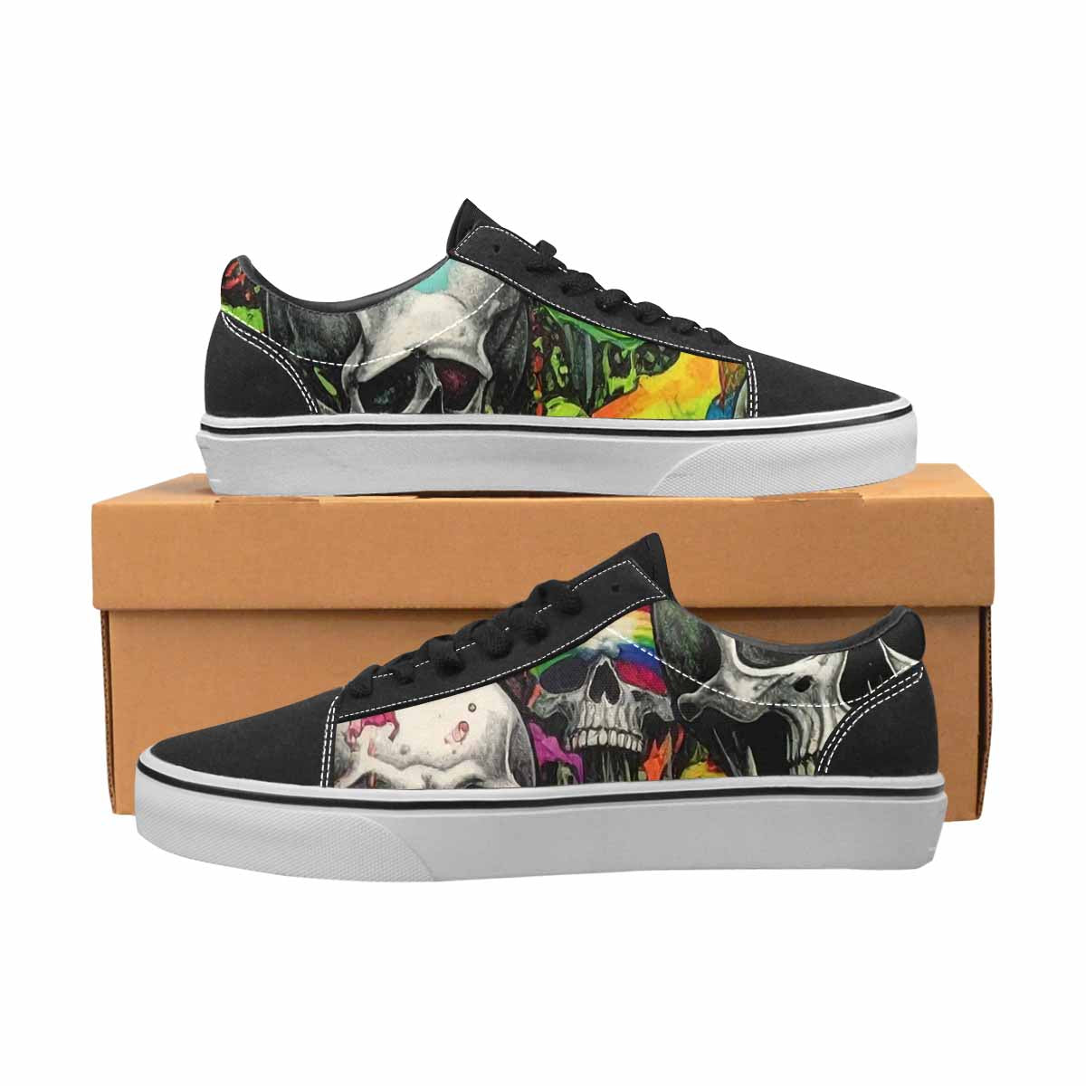 WOMEN'S Rainbow From Skull S Lace-Up Canvas Vivid Custom Sneakers