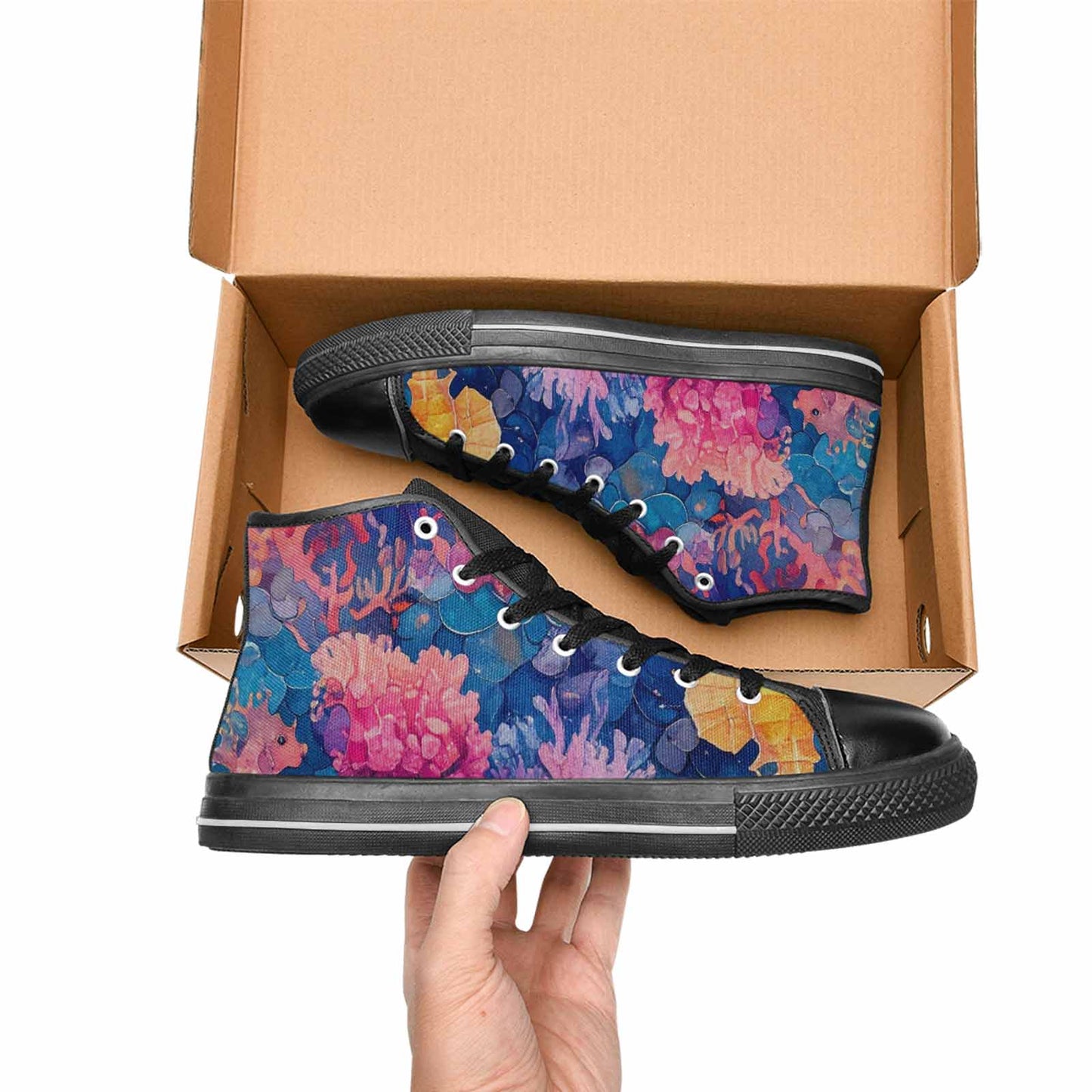 WOMEN'S Fish Scale Coral High Top Canvas Grunge Custom Shoes