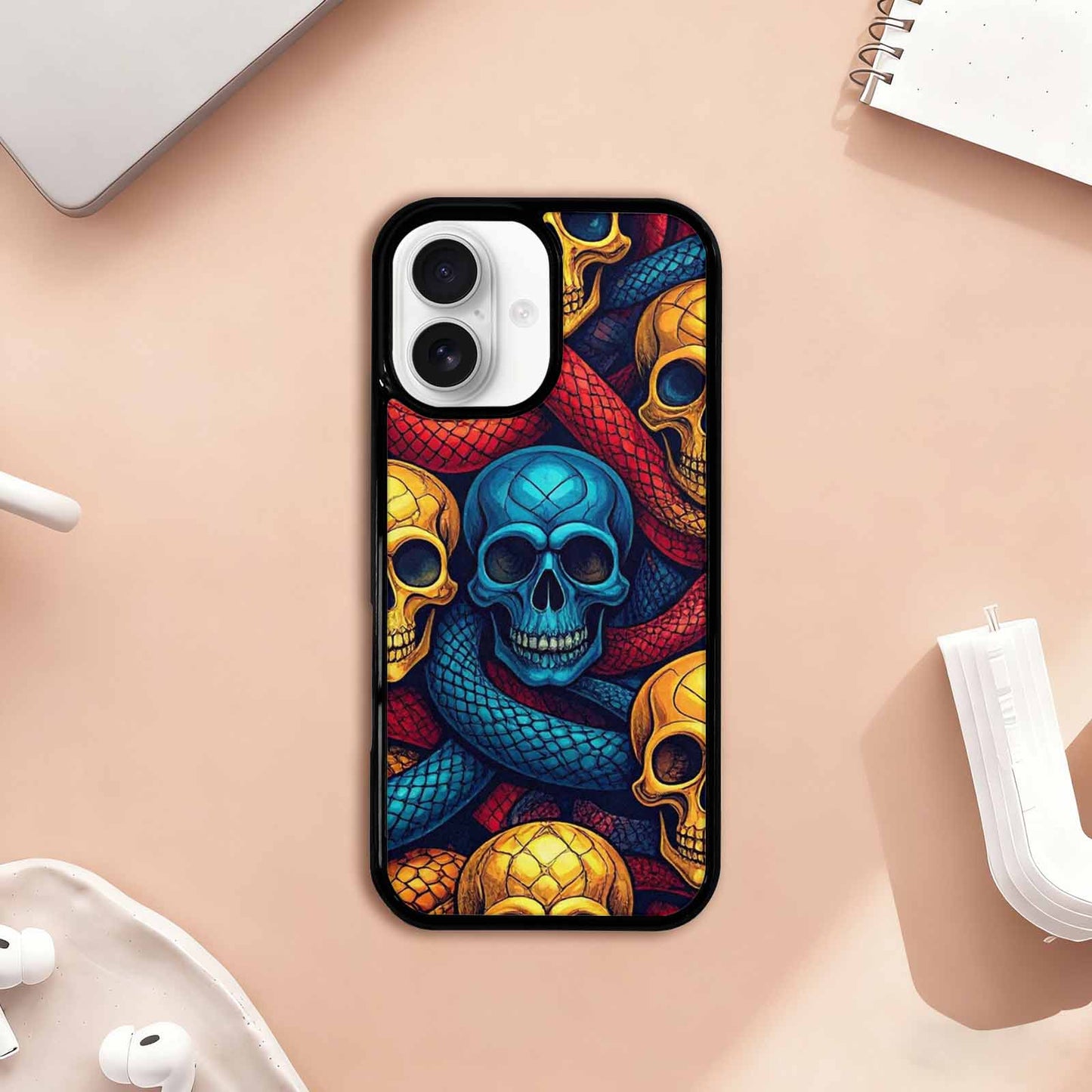 iPhone 17 Case — Snake Skulls Print Gothic Skulls, Customized Protective Case