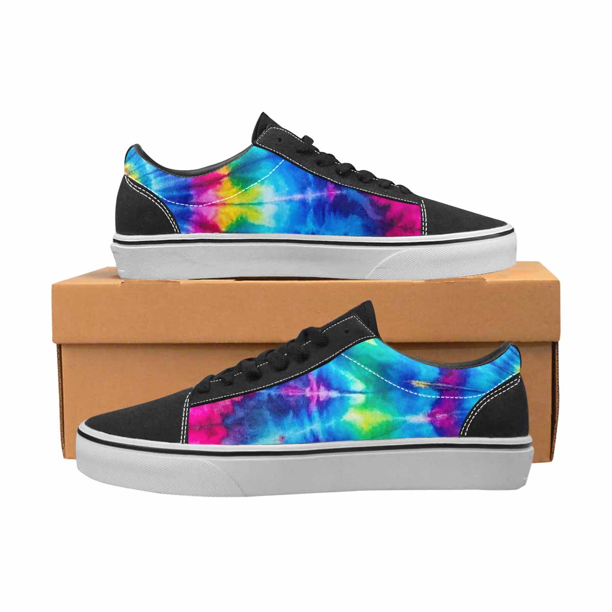 WOMEN'S Tie Dye Acid Wash Color Canvas Lace-Up Vibrant Chaos Custom Shoes