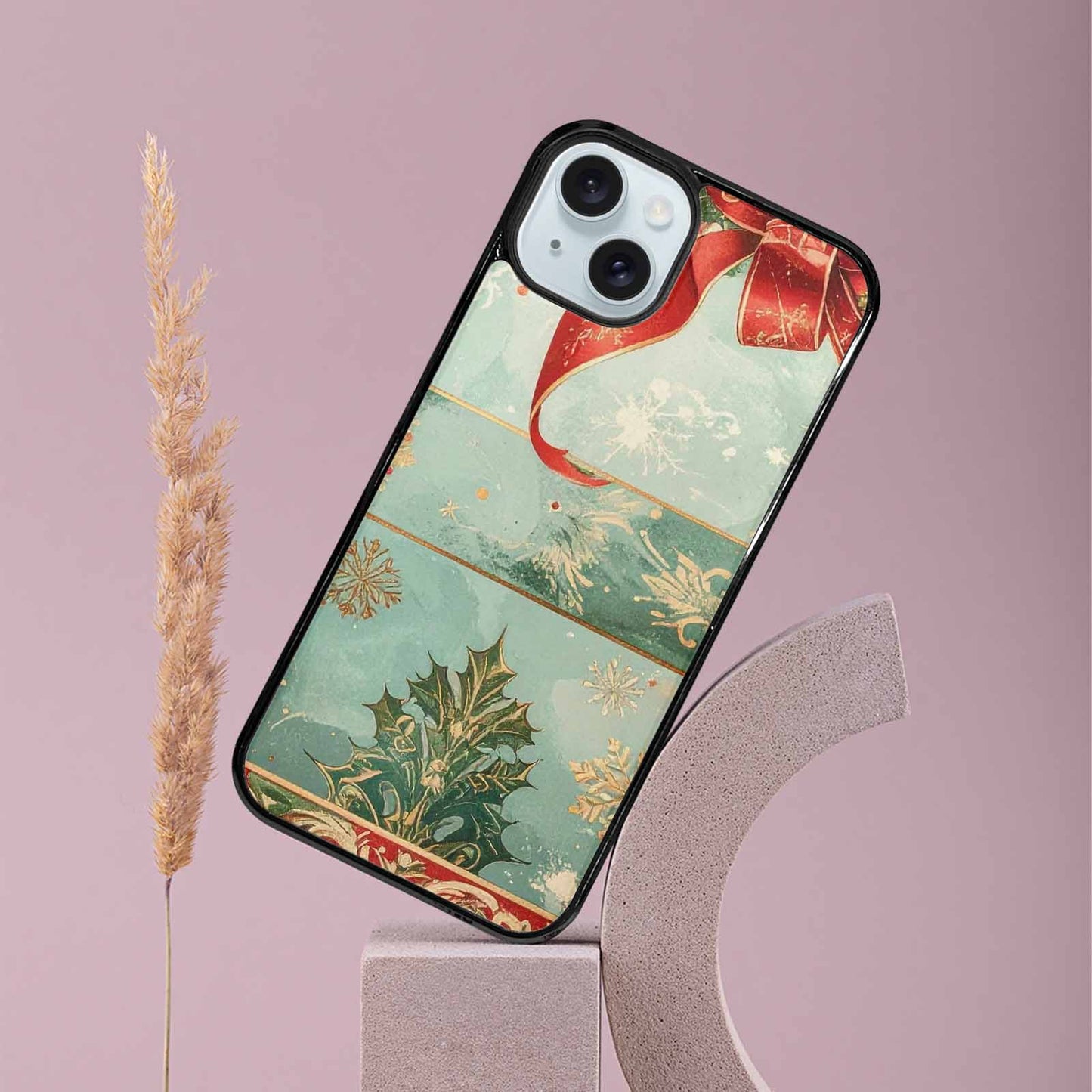 iPhone 15 Plus Case — Christmas Wrapping Paper Pattern Art Wallpaper, Customized Protective Case