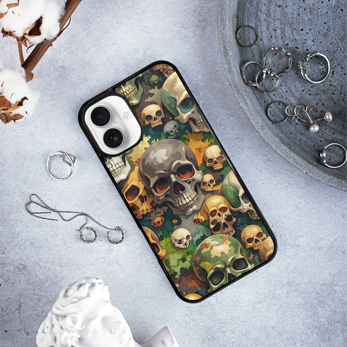 iPhone 16 Plus Case — Skulls Camoskulls Pattern Hu Avd, Custom Made Phone Cover