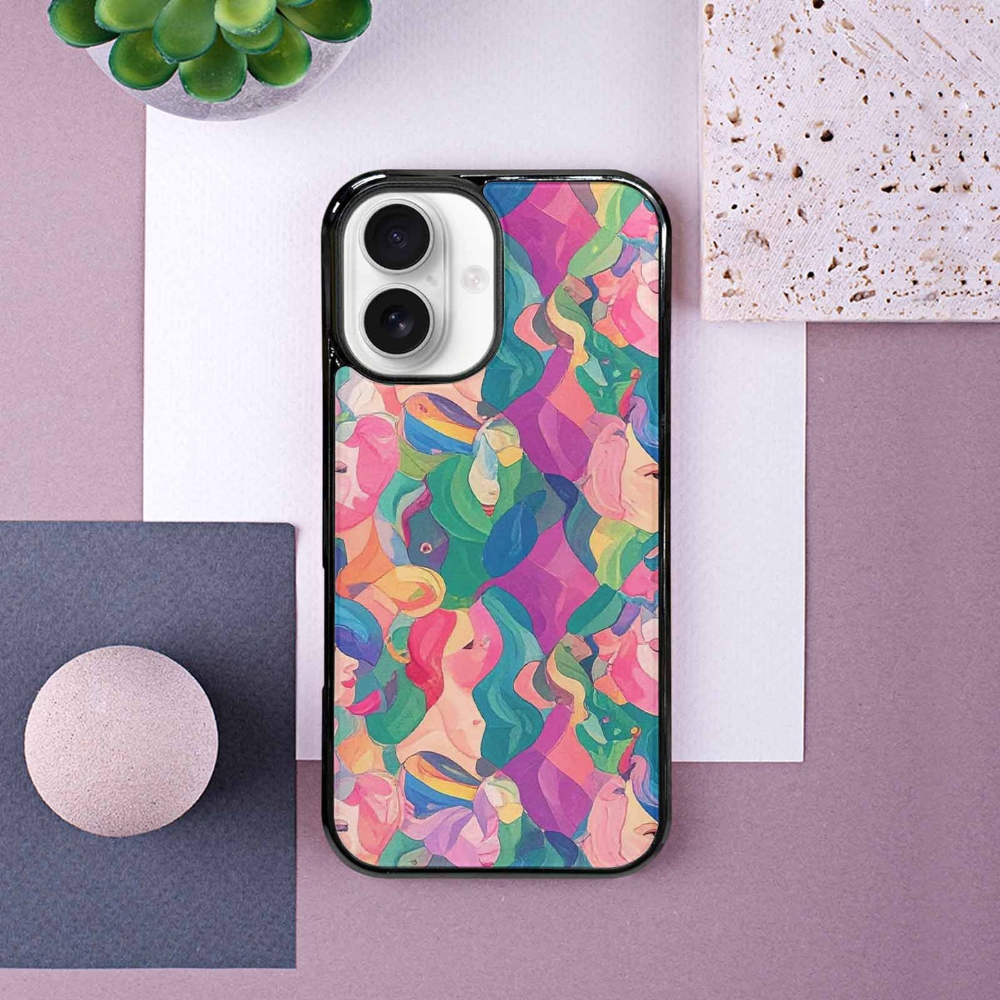 iPhone 16 Case — Polysexual Flag Color Theme Small Rainbow, Original Design Phone Case