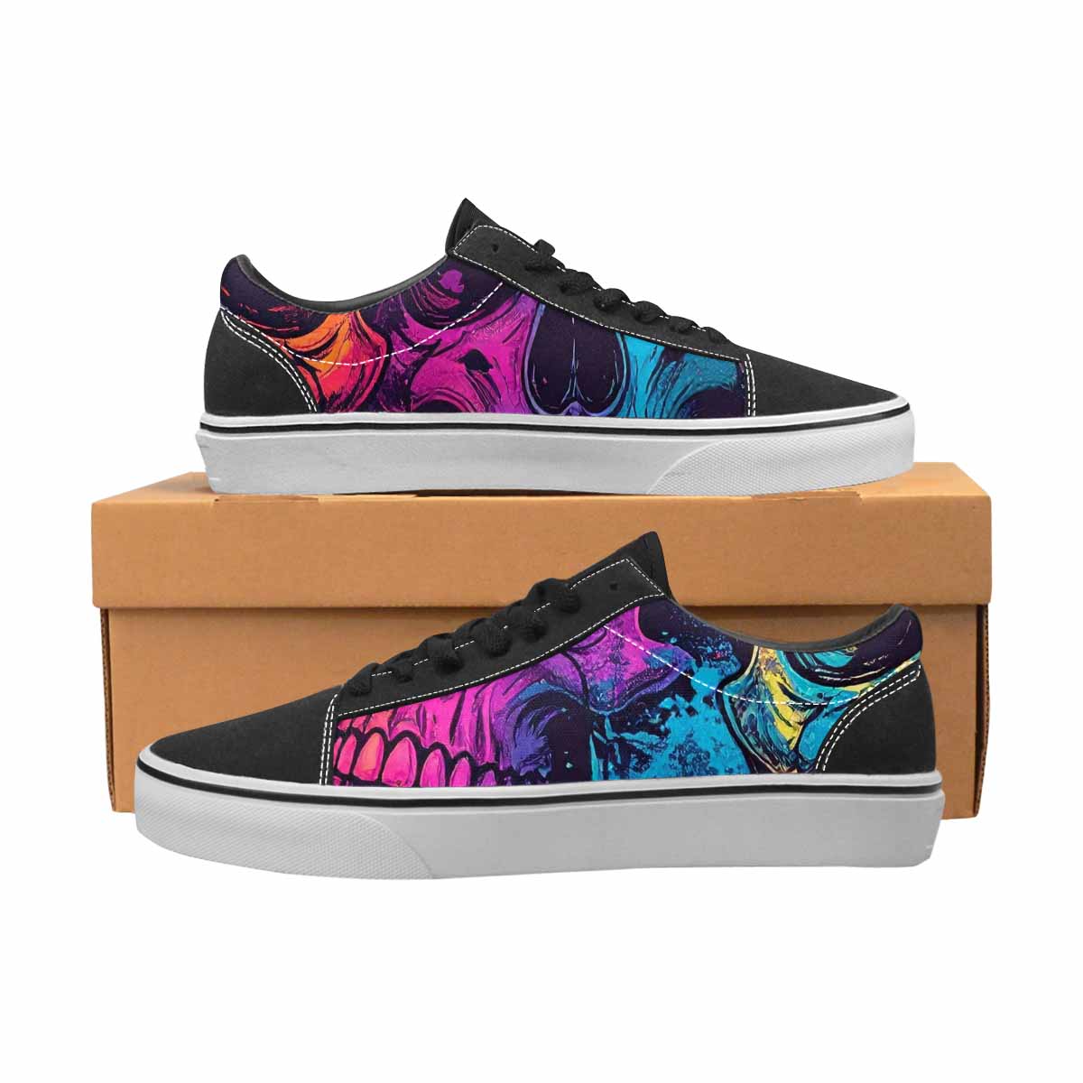 WOMEN'S Skulls Splatter Comic Canvas Lace-Up Surreal Sneakers