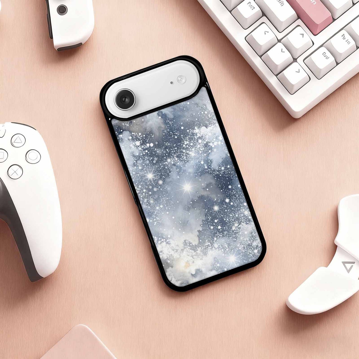 iPhone 17 Air Case — Galaxy Art Silver White Stardust Galaxy, Custom Printed Phone Case
