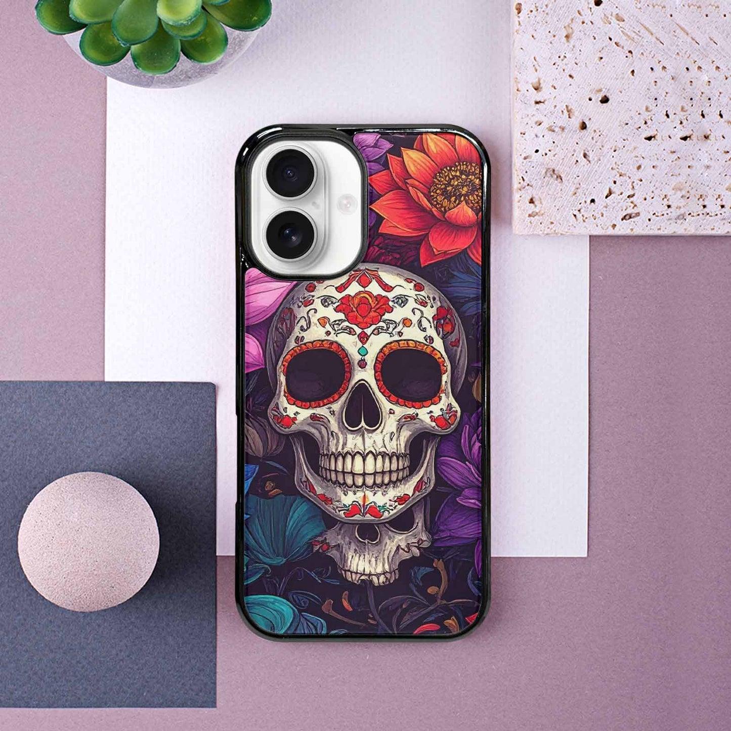iPhone 16 Case — Lotus Skulls, Unique Phone Case Design