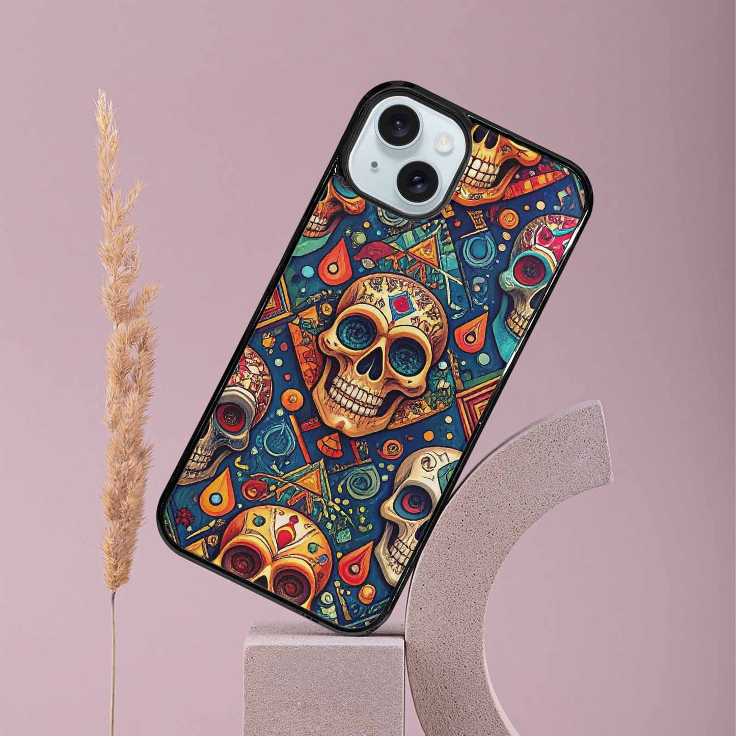 iPhone 15 Plus Case — Sacred Geometry Lots Of Skulls Seamless, Personalized Phone Case