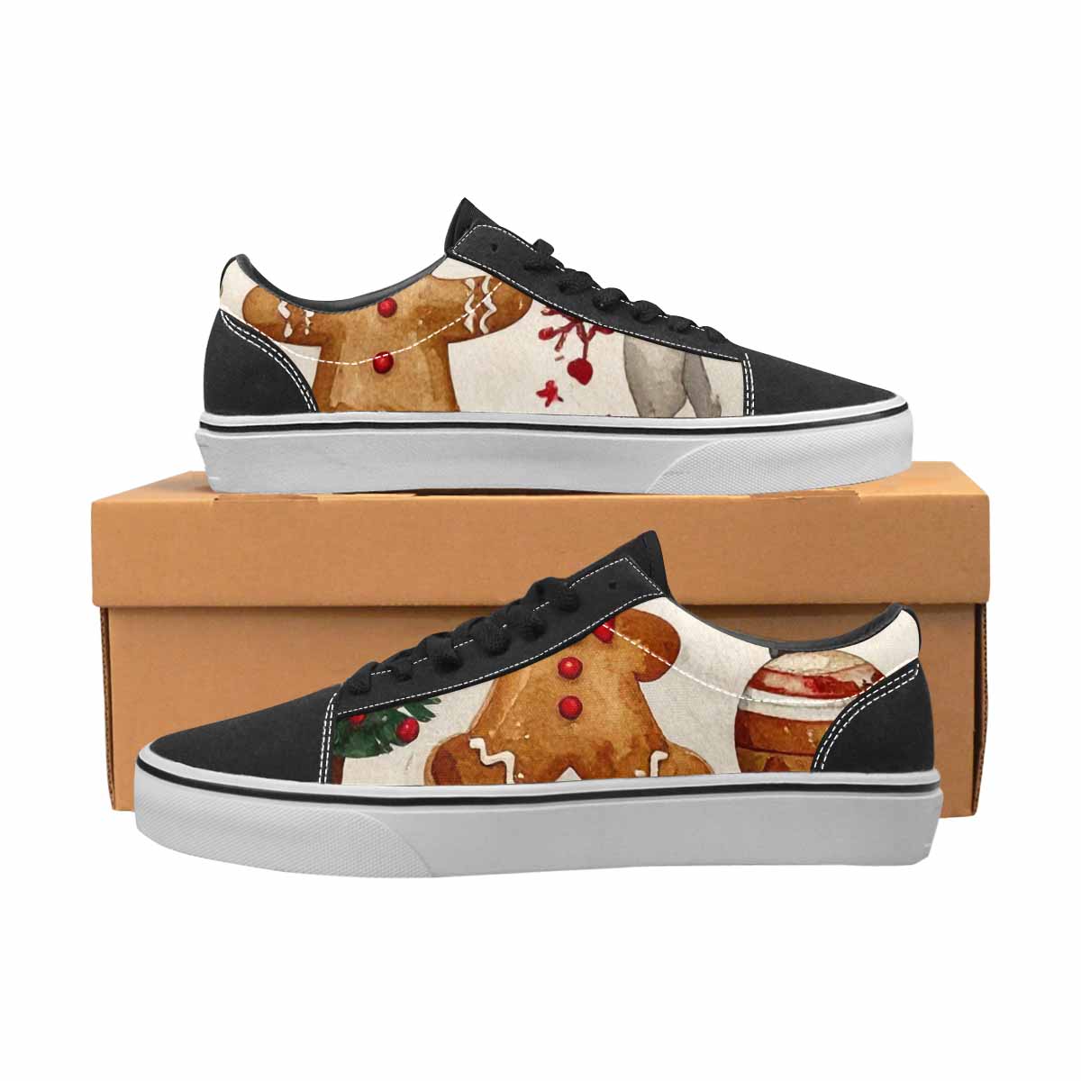 MEN'S Christmas Holly Snowflake Canvas Lace-Up Wallpaper Art Custom Shoes